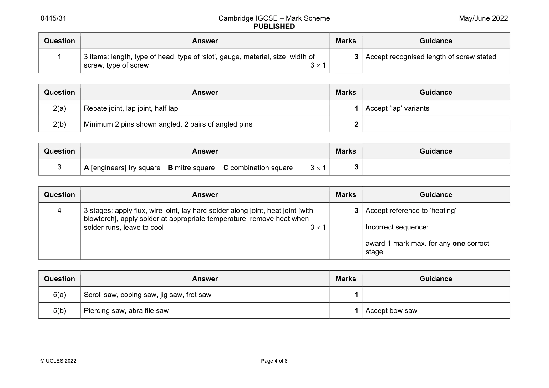 Mark scheme, page 4 of 8