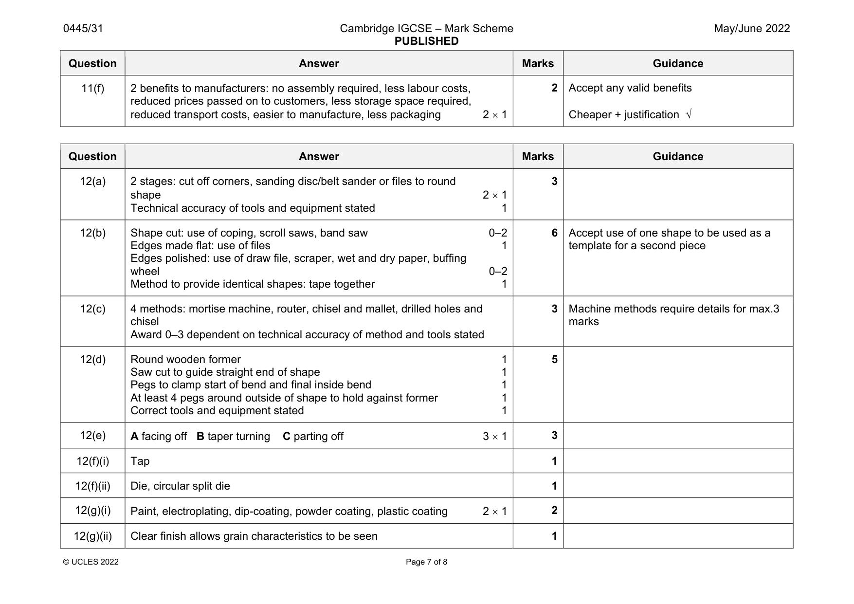 Mark scheme, page 7 of 8