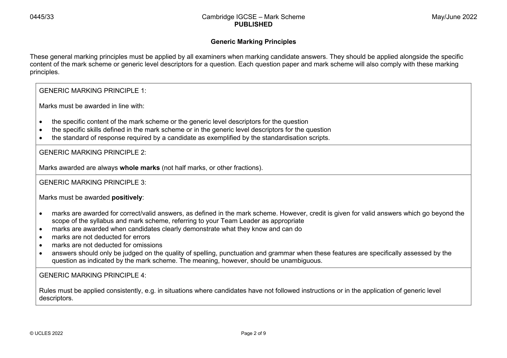 Mark scheme, page 2 of 9