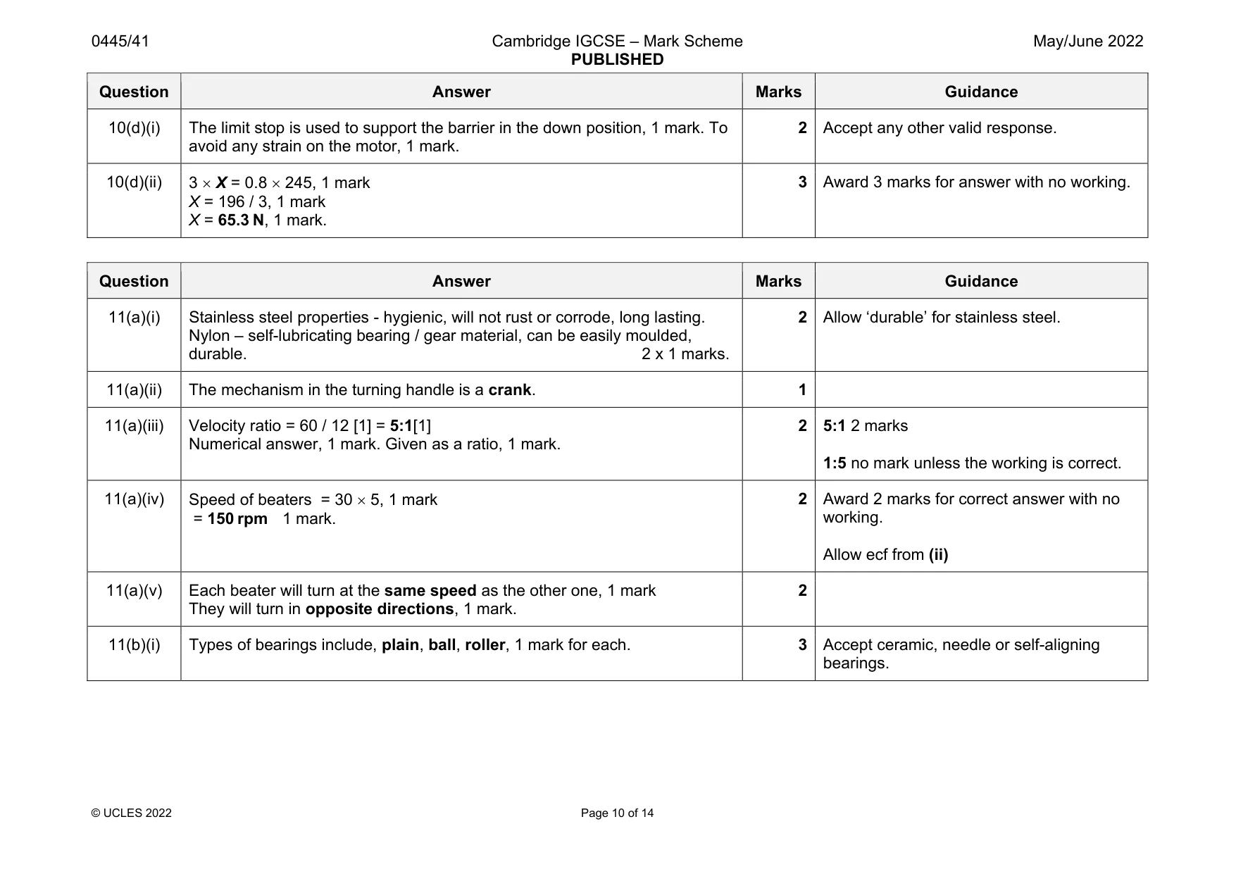 Mark scheme, page 10 of 14