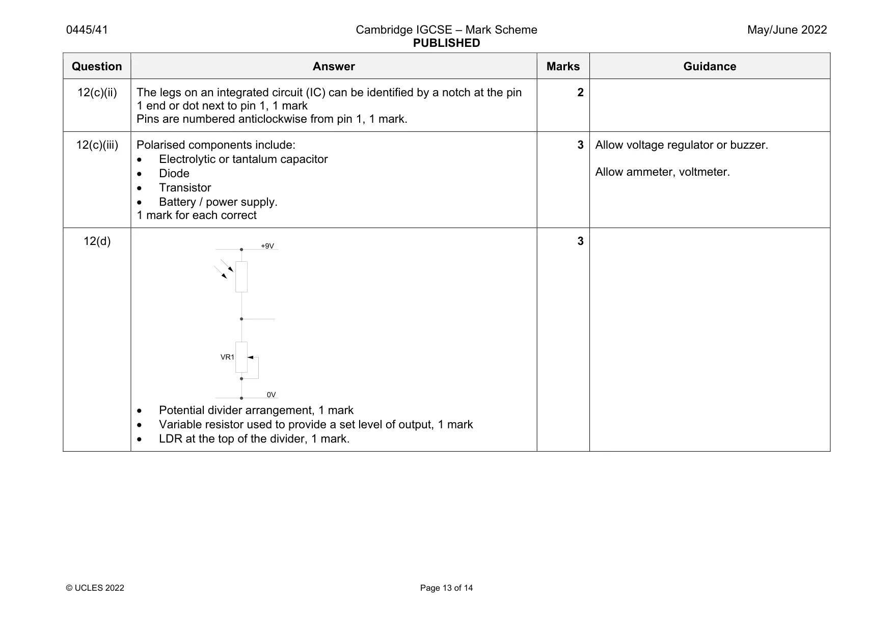 Mark scheme, page 13 of 14