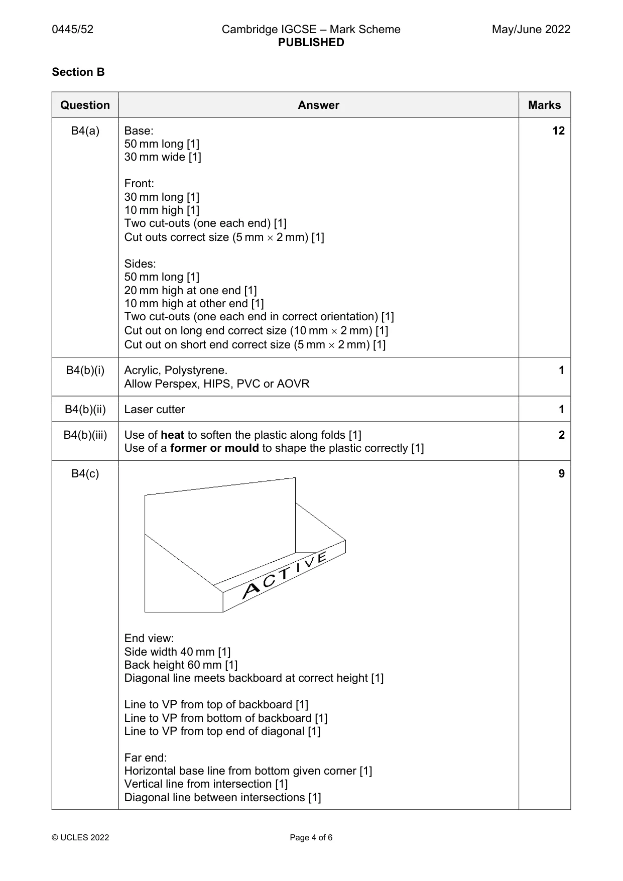 Mark scheme, page 4 of 6