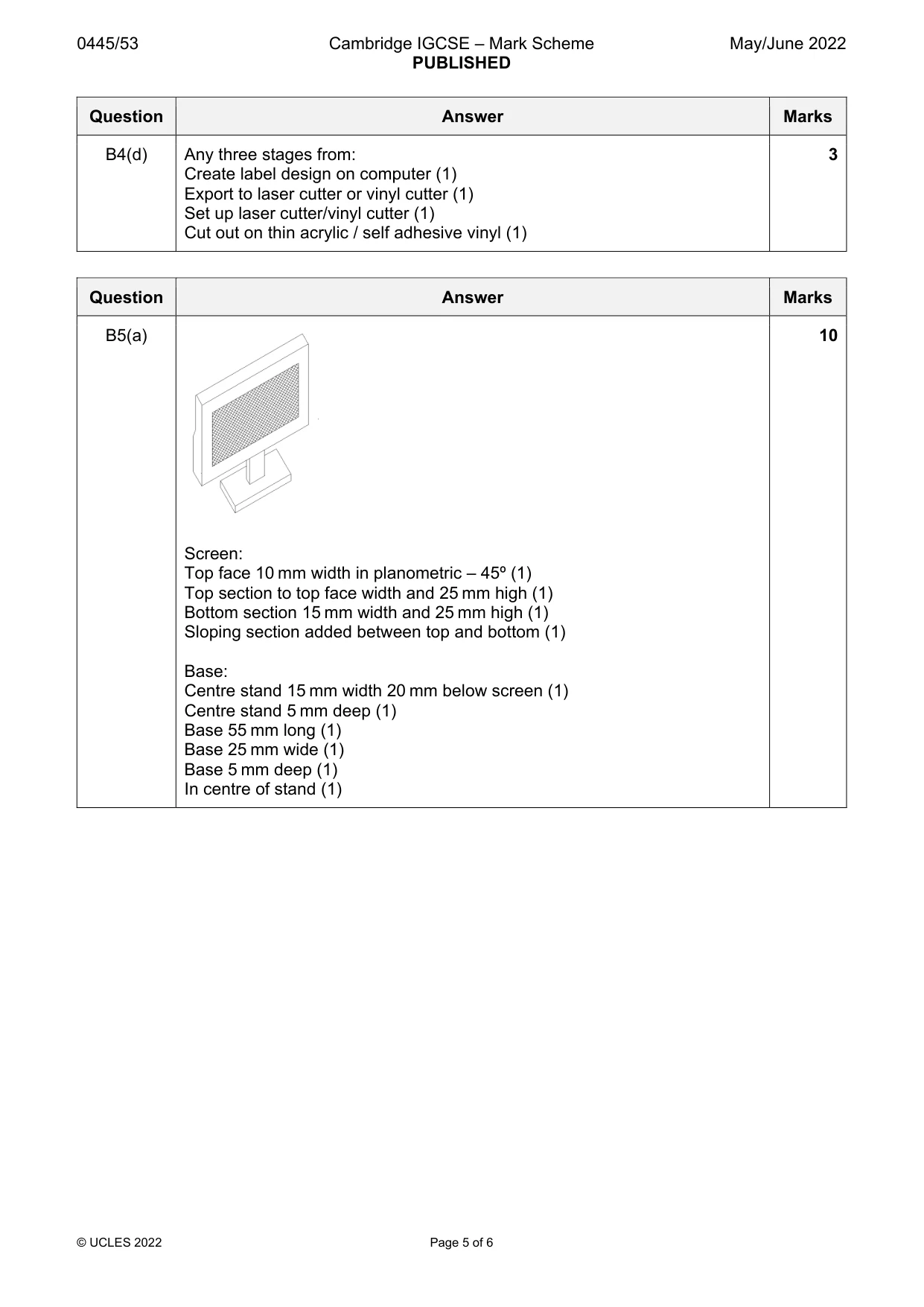 Mark scheme, page 5 of 6