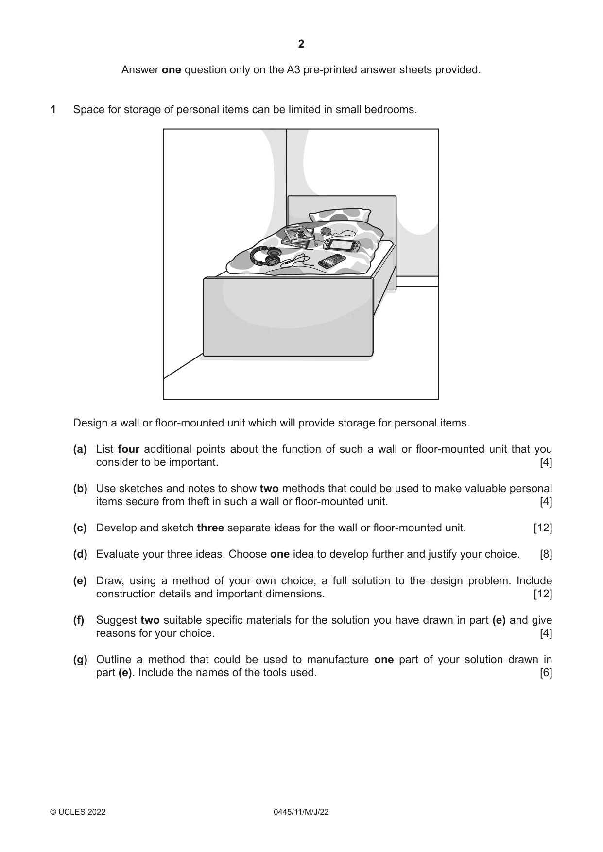 Cambridge IGCSE Design and Technology 0445 2022 May/June Paper 1 · Variant 1 question paper, page 2 of 4