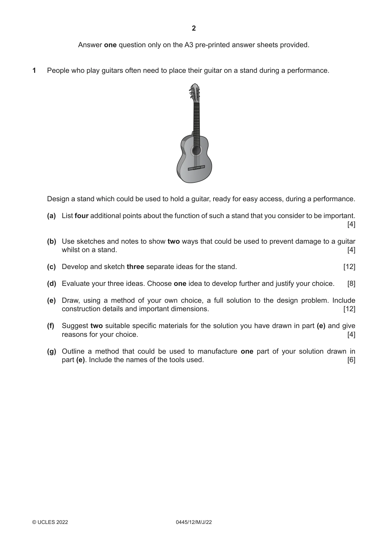 Cambridge IGCSE Design and Technology 0445 2022 May/June Paper 1 · Variant 2 question paper, page 2 of 4