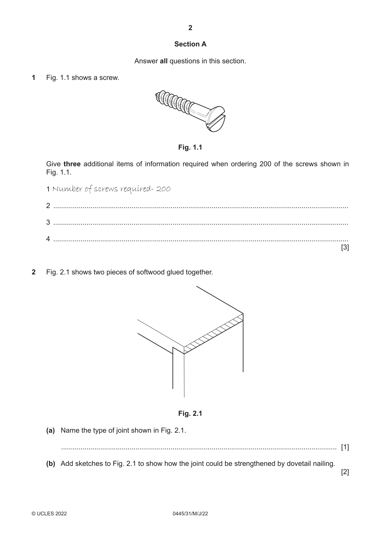 Cambridge IGCSE Design and Technology 0445 2022 May/June Paper 3 · Variant 1 question paper, page 2 of 20