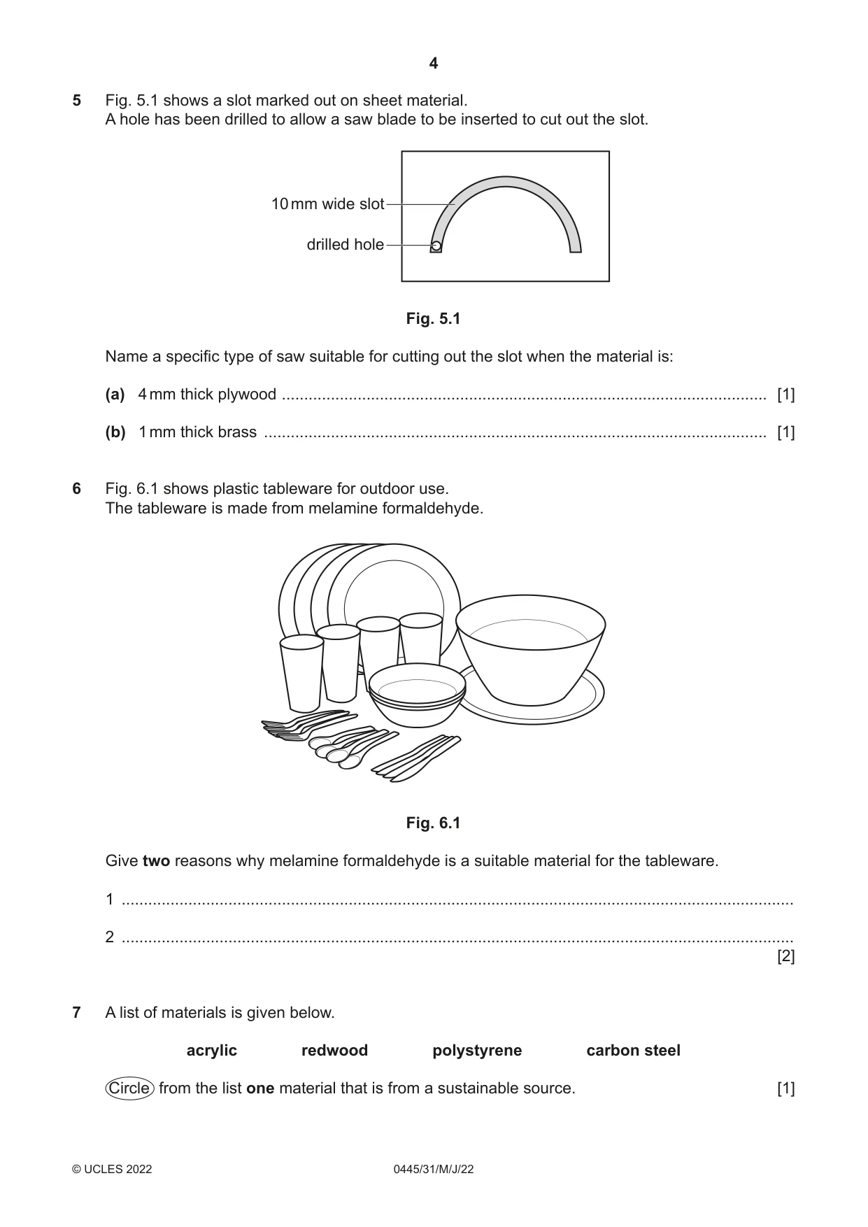 Cambridge IGCSE Design and Technology 0445 2022 May/June Paper 3 · Variant 1 question paper, page 4 of 20