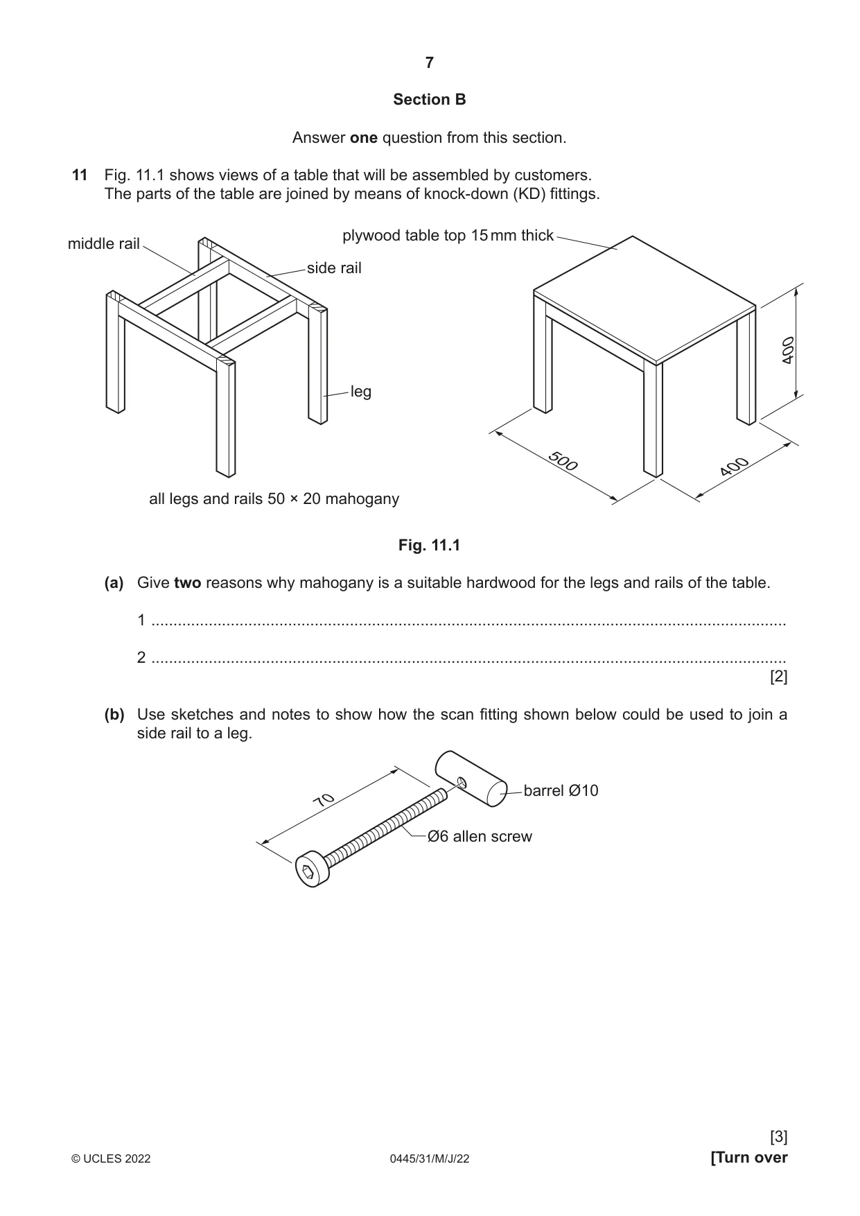 Cambridge IGCSE Design and Technology 0445 2022 May/June Paper 3 · Variant 1 question paper, page 7 of 20