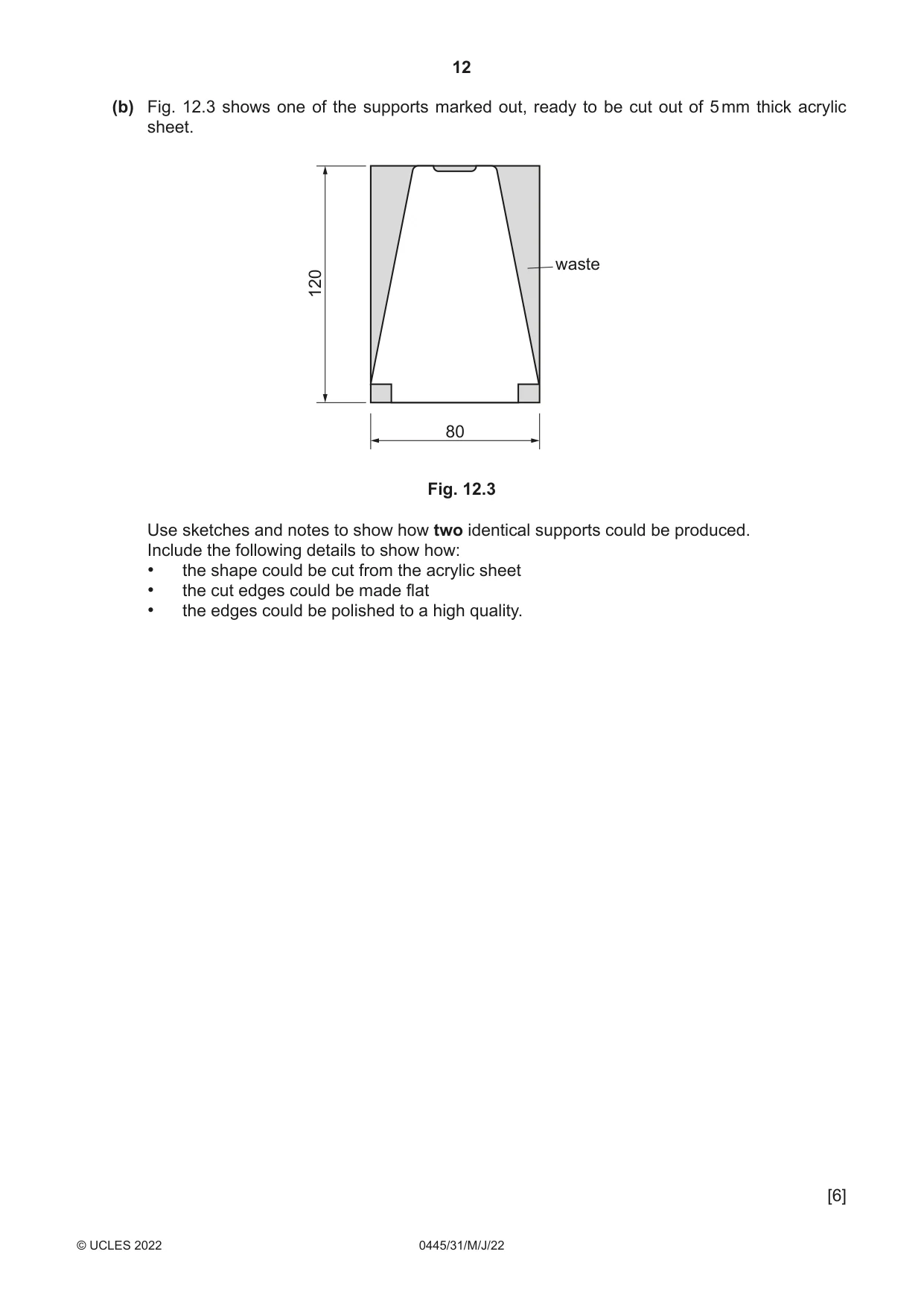 Cambridge IGCSE Design and Technology 0445 2022 May/June Paper 3 · Variant 1 question paper, page 12 of 20