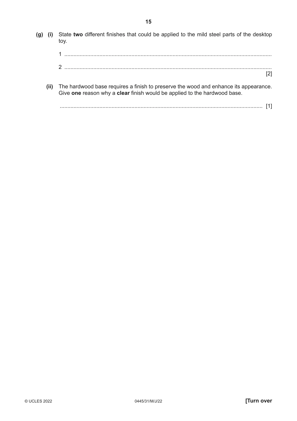 Cambridge IGCSE Design and Technology 0445 2022 May/June Paper 3 · Variant 1 question paper, page 15 of 20