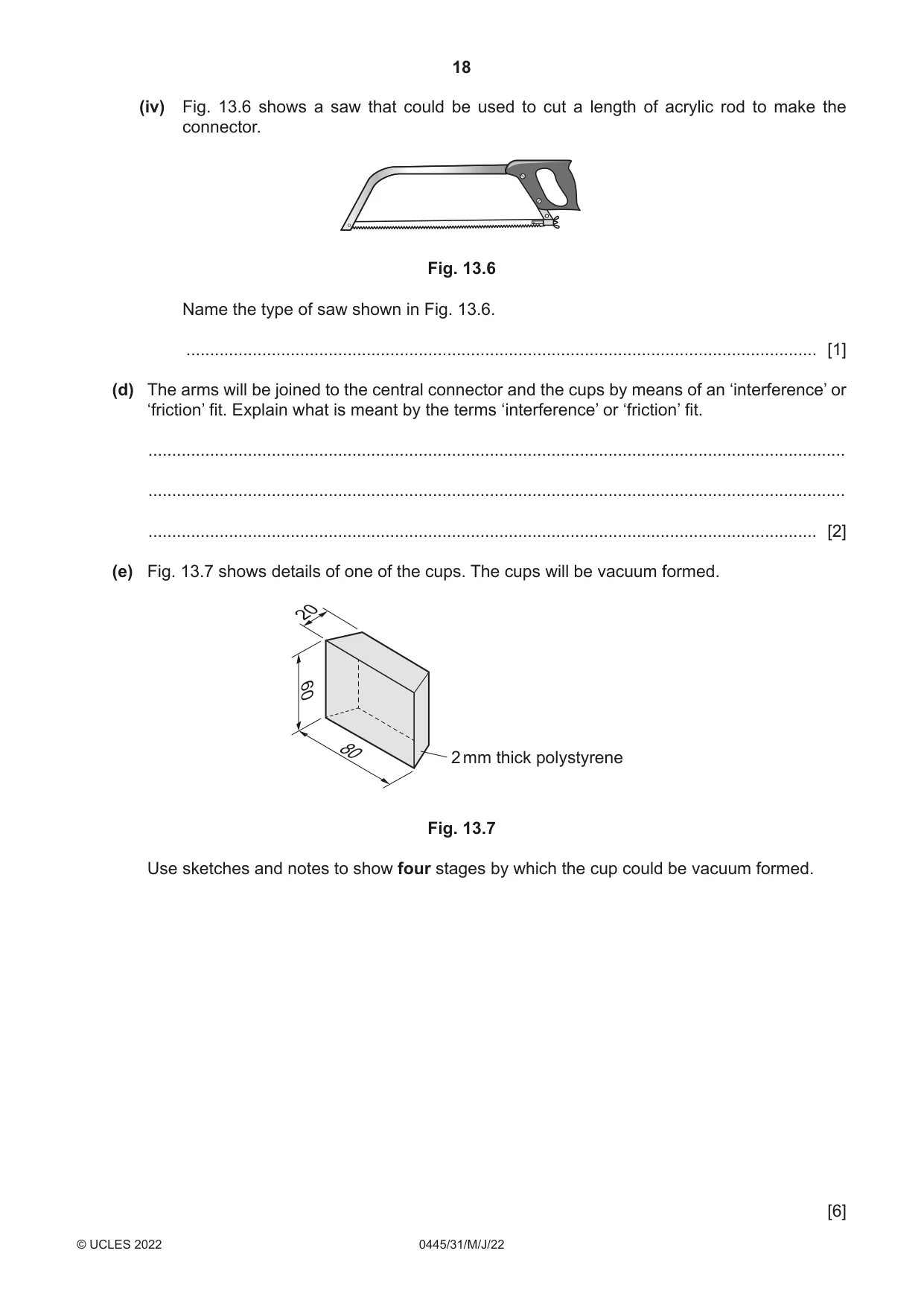 Cambridge IGCSE Design and Technology 0445 2022 May/June Paper 3 · Variant 1 question paper, page 18 of 20