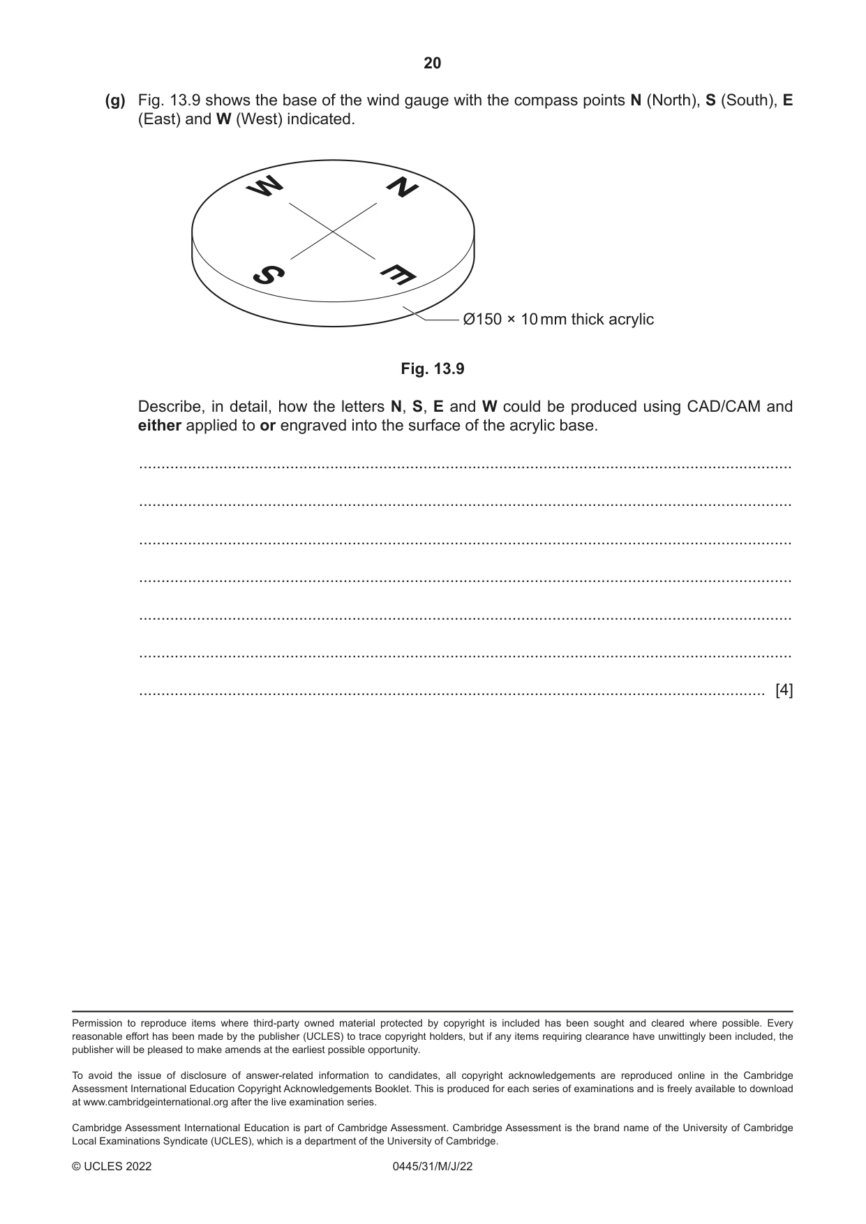 Cambridge IGCSE Design and Technology 0445 2022 May/June Paper 3 · Variant 1 question paper, page 20 of 20