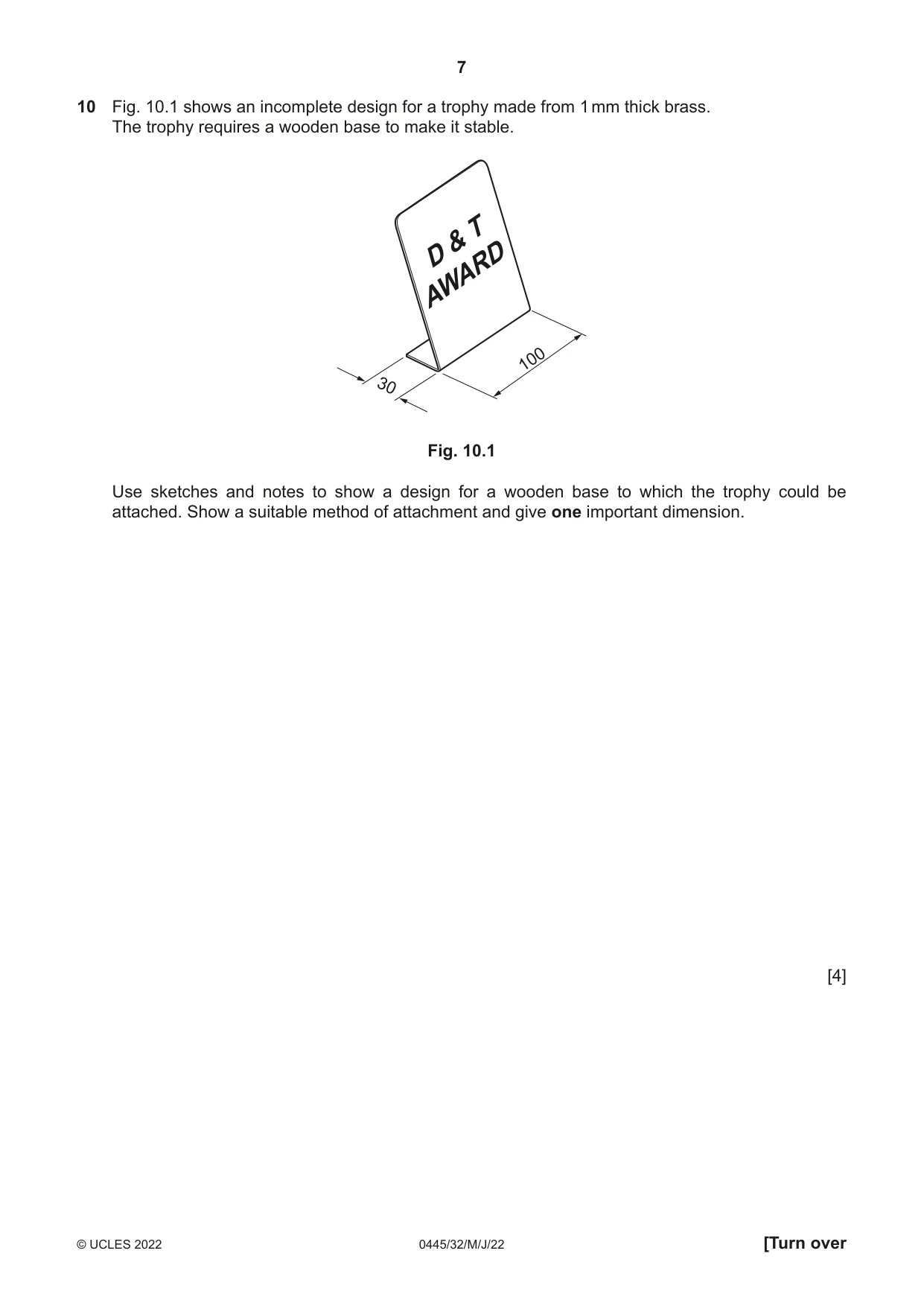 Cambridge IGCSE Design and Technology 0445 2022 May/June Paper 3 · Variant 2 question paper, page 7 of 24
