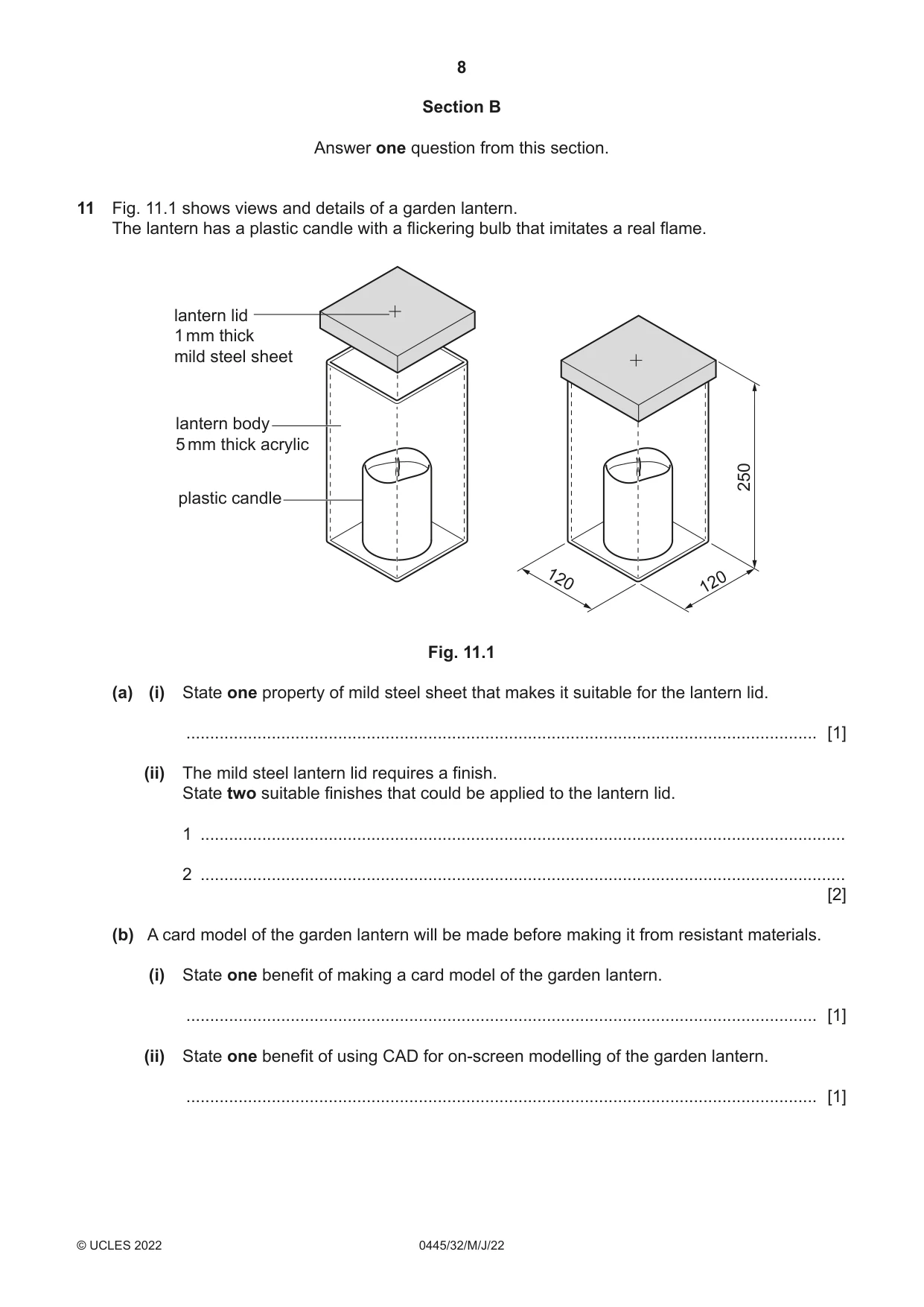 Cambridge IGCSE Design and Technology 0445 2022 May/June Paper 3 · Variant 2 question paper, page 8 of 24