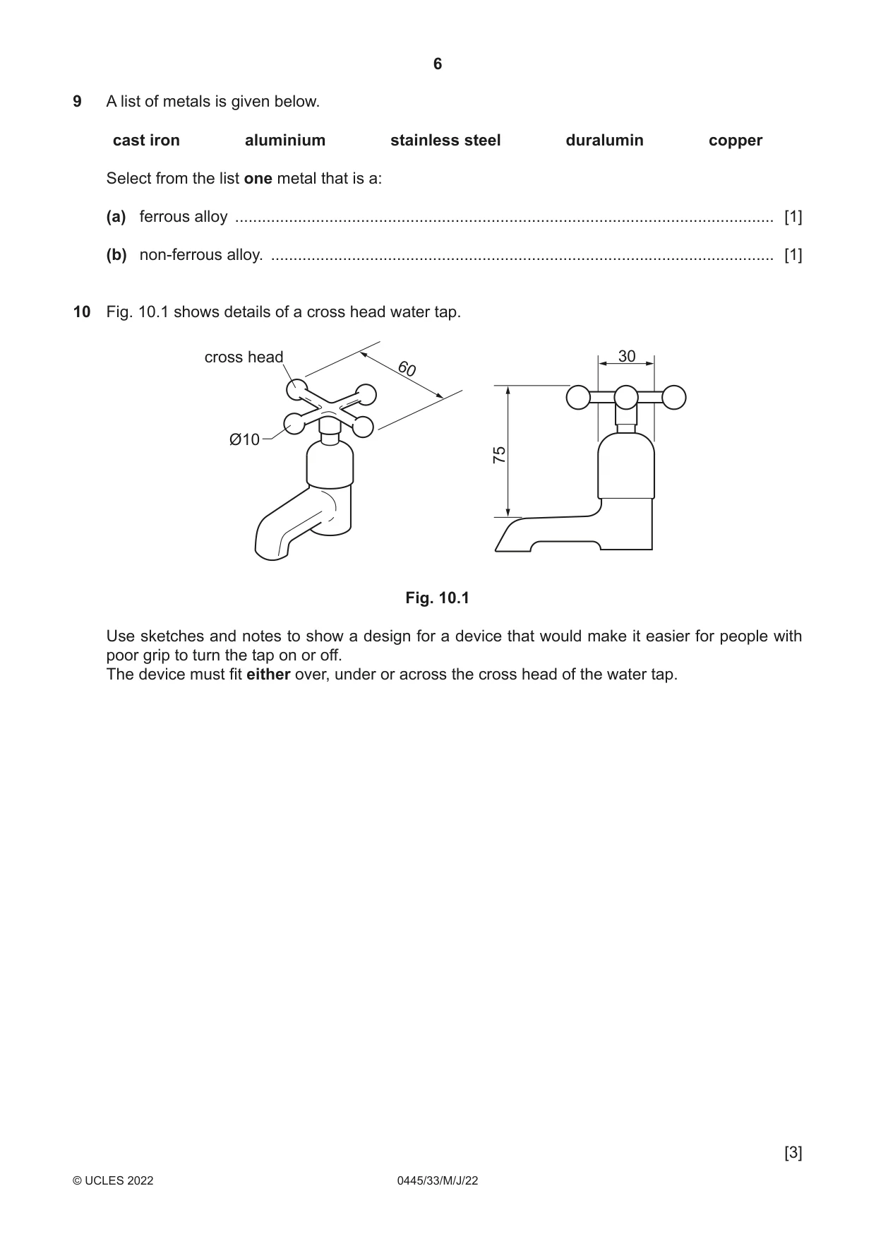Cambridge IGCSE Design and Technology 0445 2022 May/June Paper 3 · Variant 3 question paper, page 6 of 20