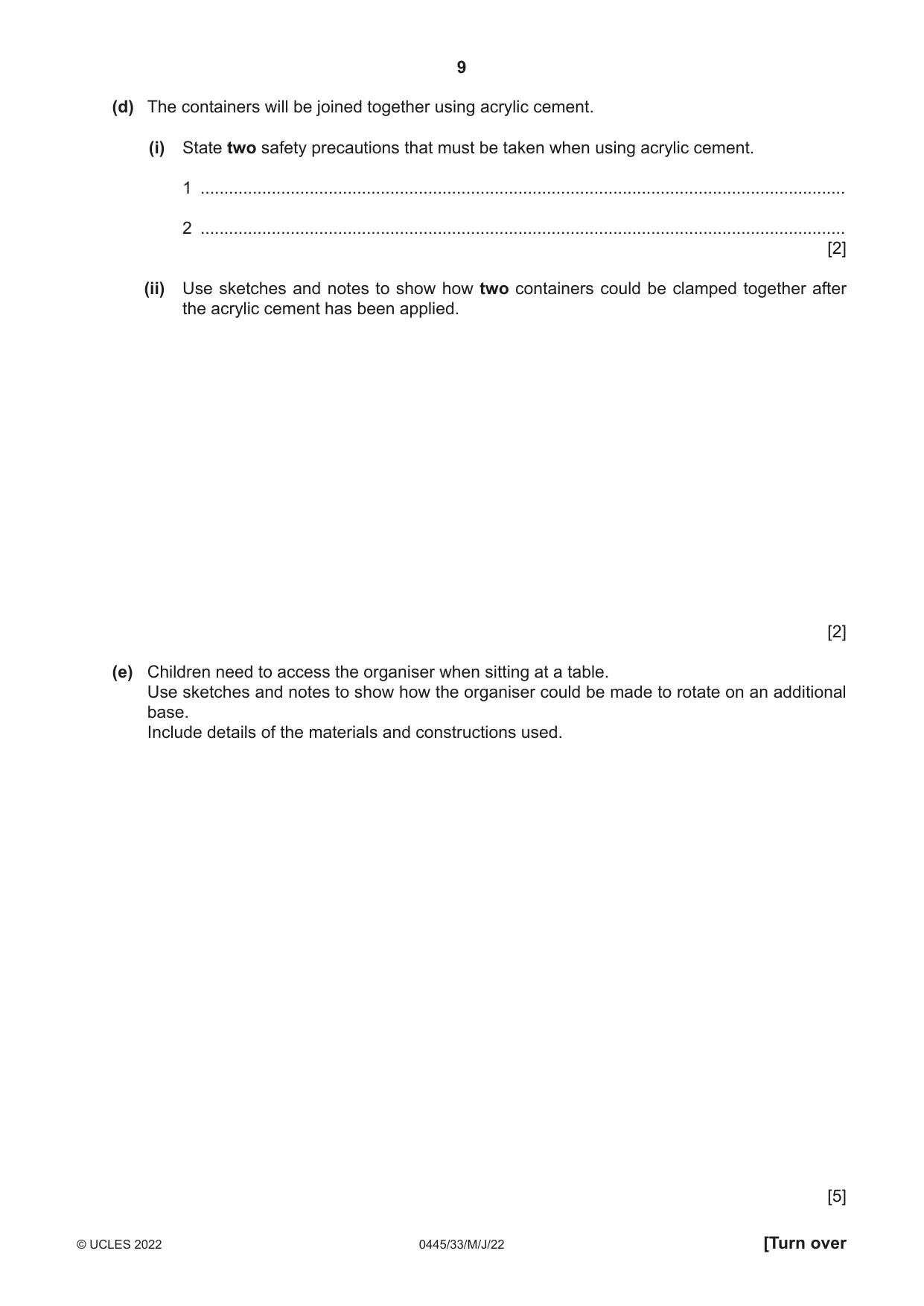 Cambridge IGCSE Design and Technology 0445 2022 May/June Paper 3 · Variant 3 question paper, page 9 of 20