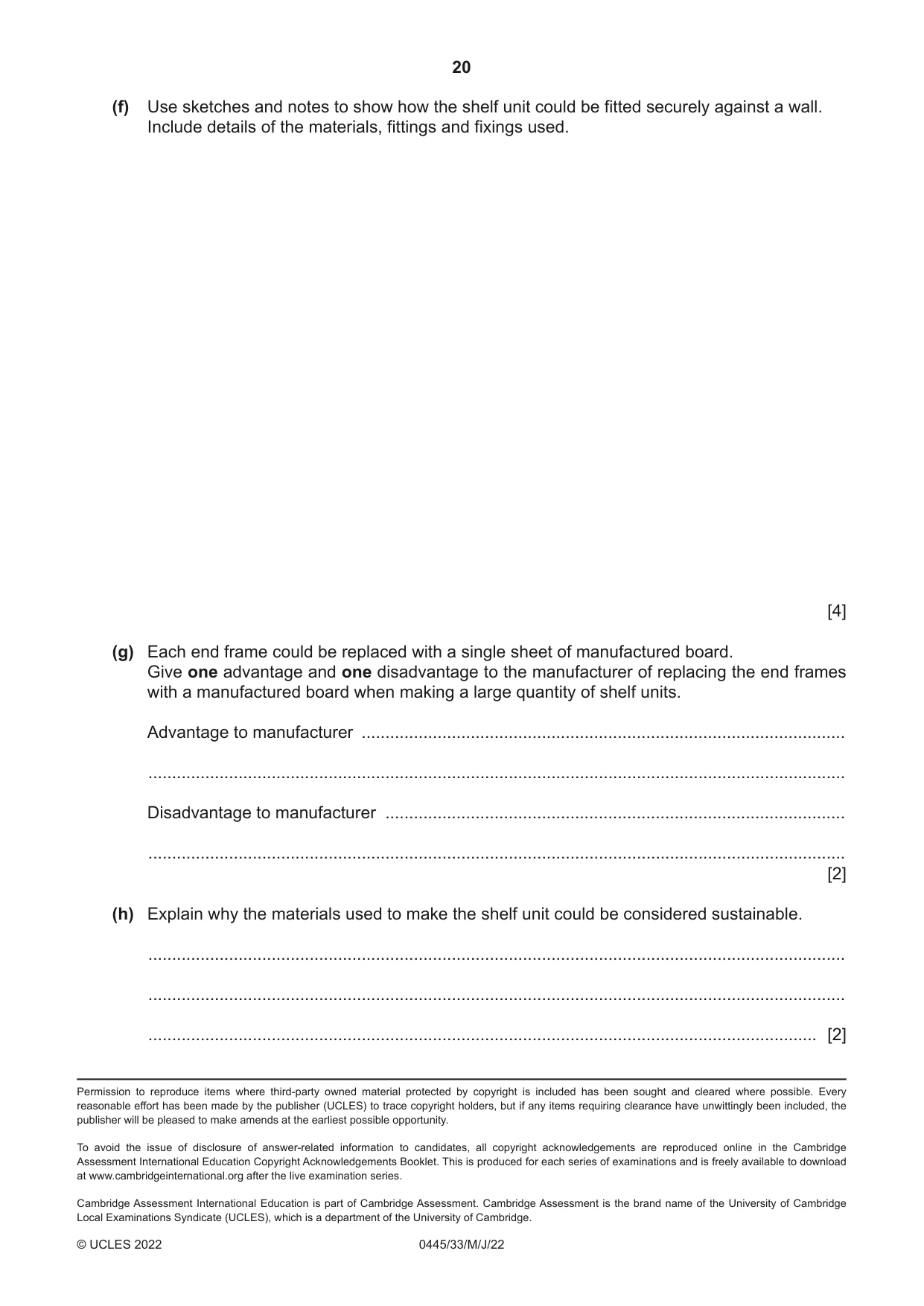 Cambridge IGCSE Design and Technology 0445 2022 May/June Paper 3 · Variant 3 question paper, page 20 of 20