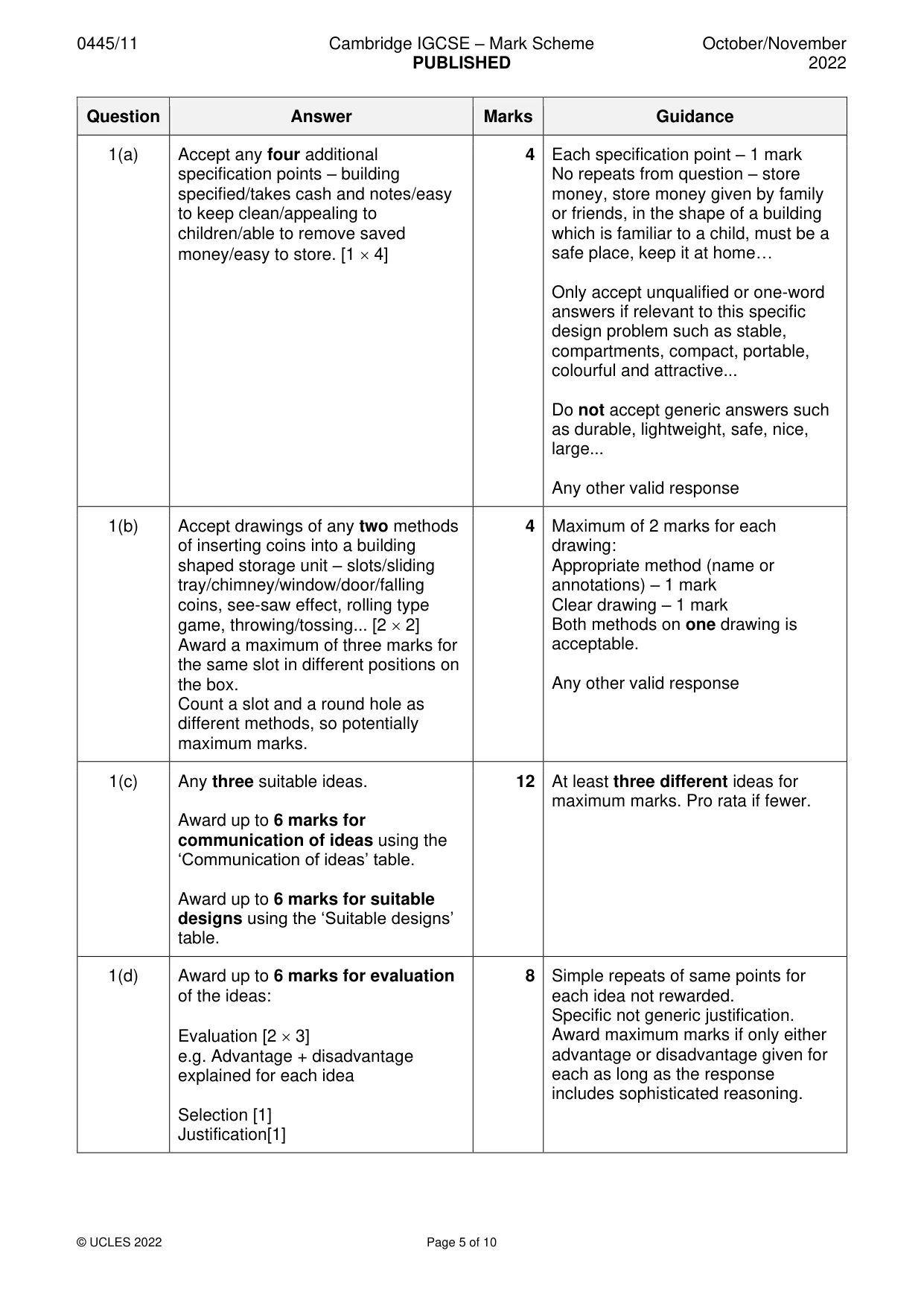 Mark scheme, page 5 of 10