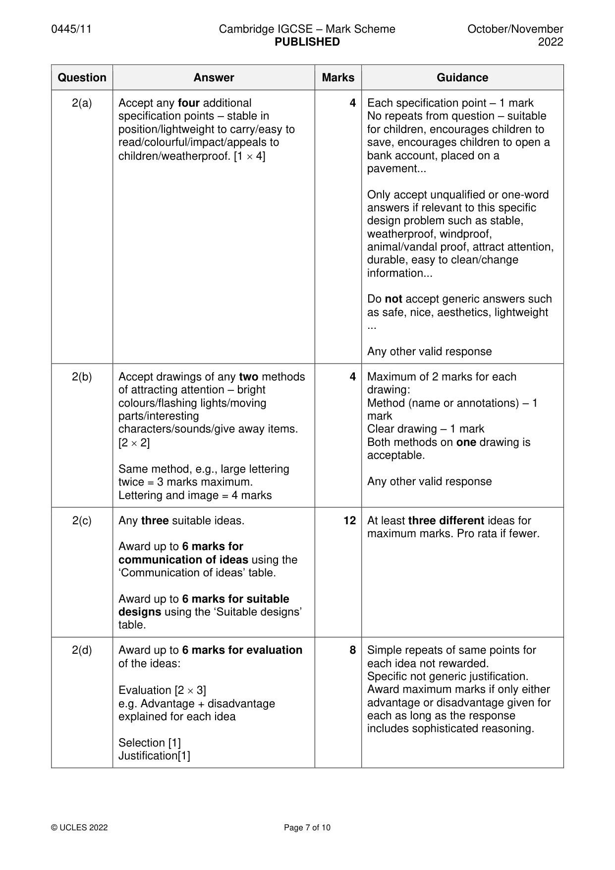Mark scheme, page 7 of 10