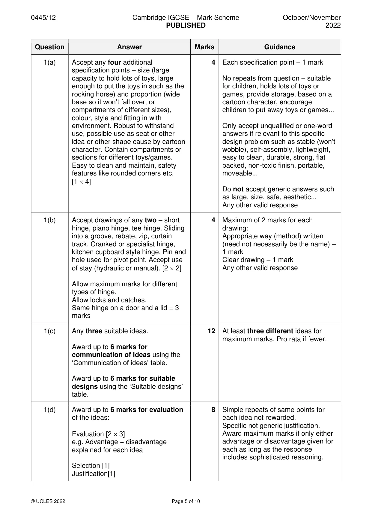 Mark scheme, page 5 of 10