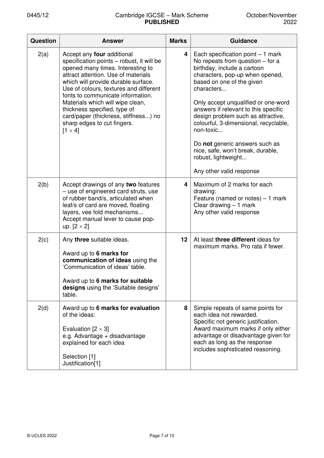 Mark scheme, page 7 of 10