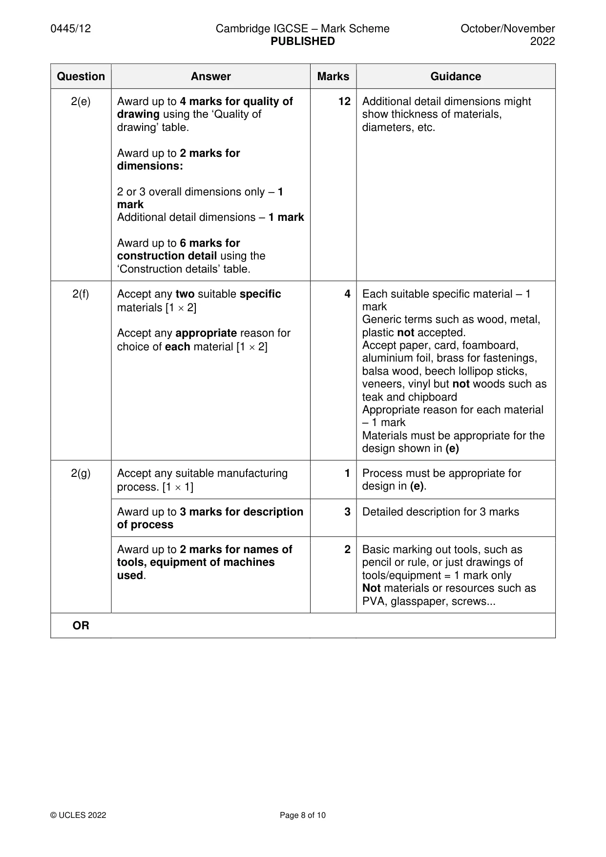 Mark scheme, page 8 of 10