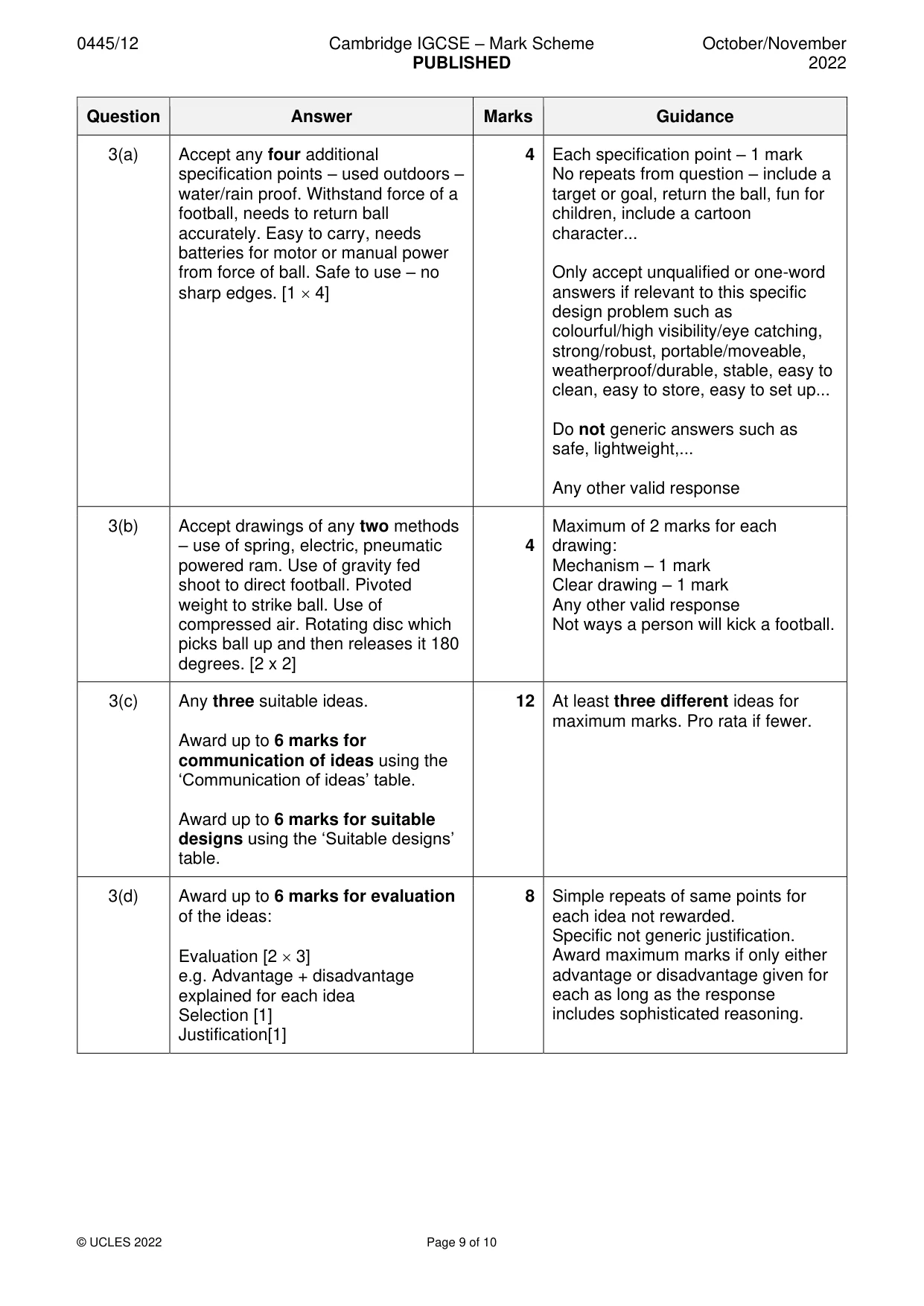 Mark scheme, page 9 of 10