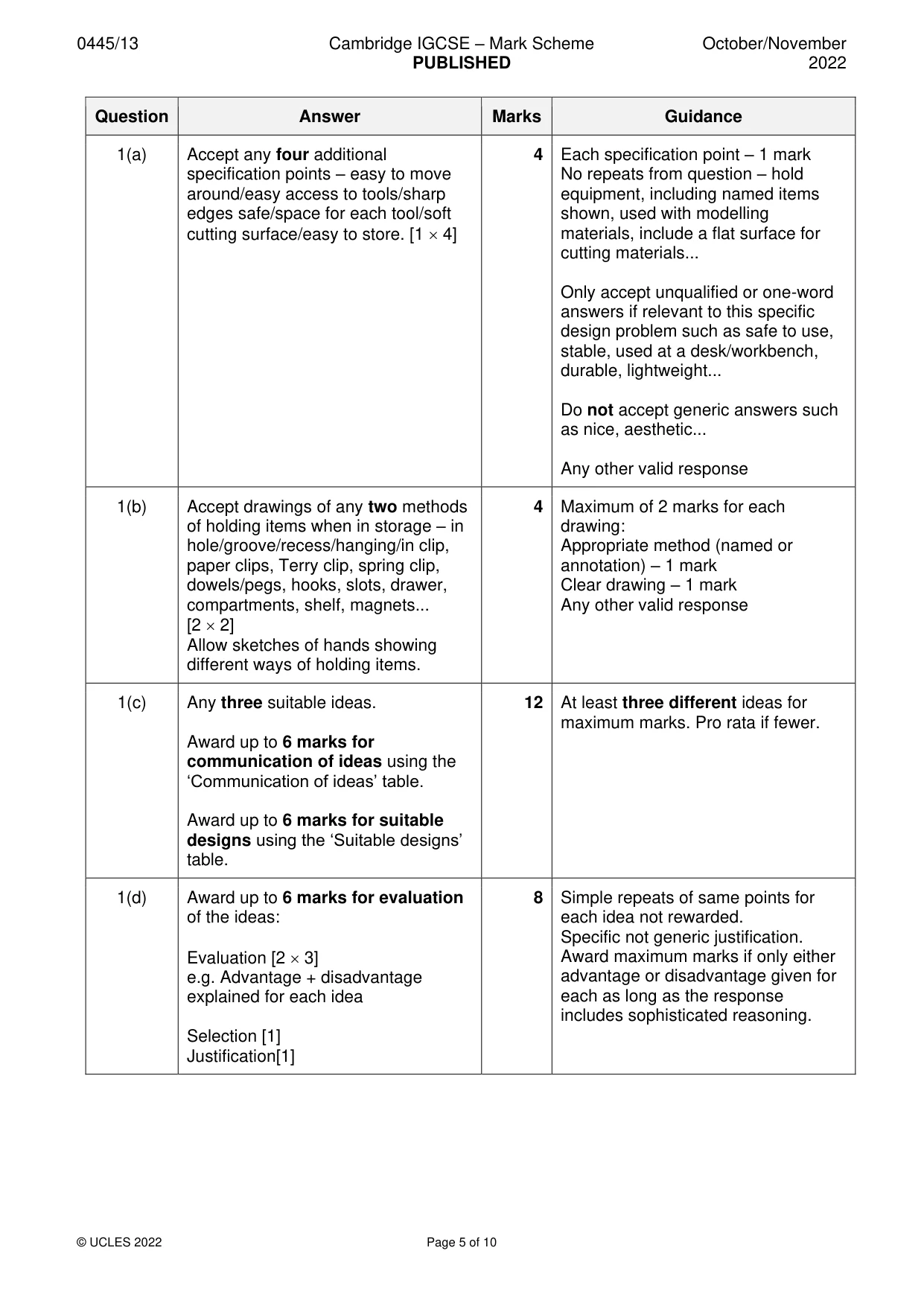 Mark scheme, page 5 of 10
