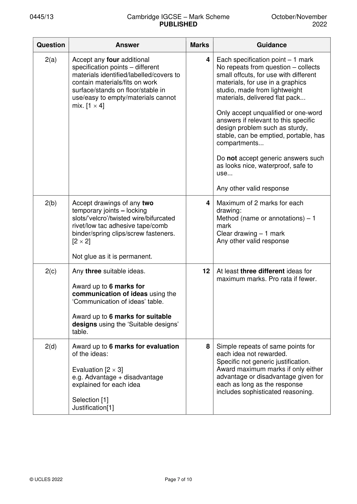 Mark scheme, page 7 of 10