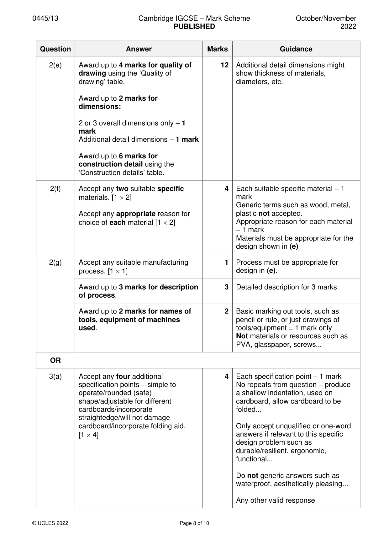 Mark scheme, page 8 of 10