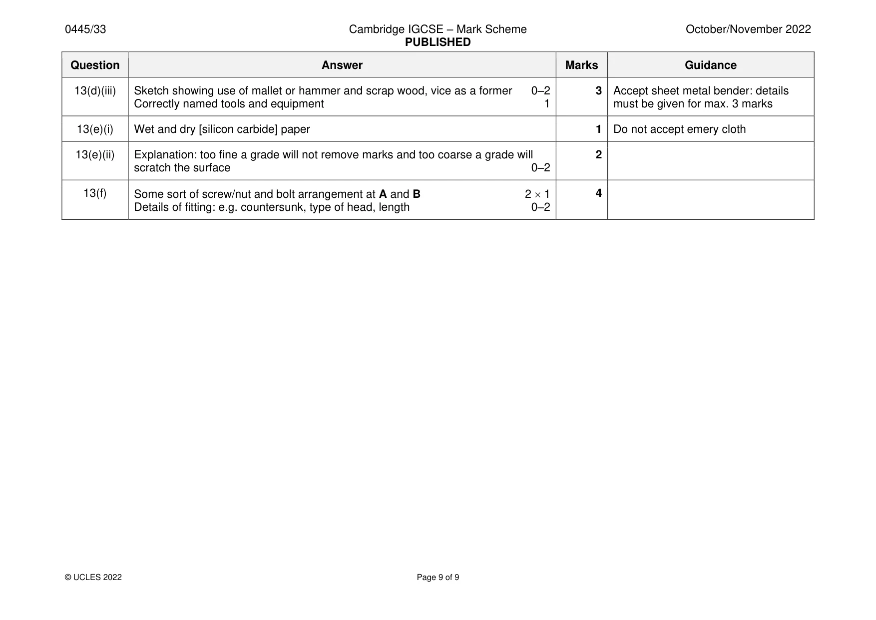 Mark scheme, page 9 of 9