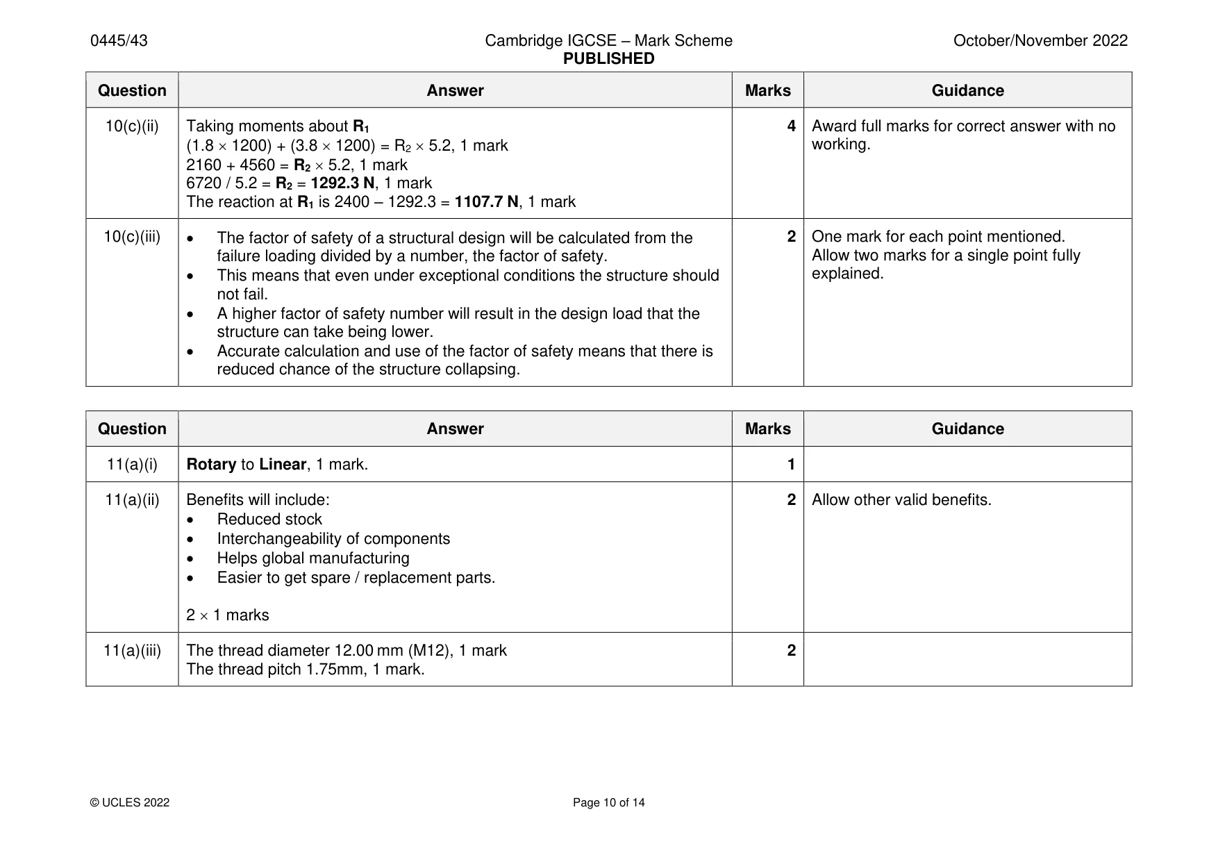 Mark scheme, page 10 of 14