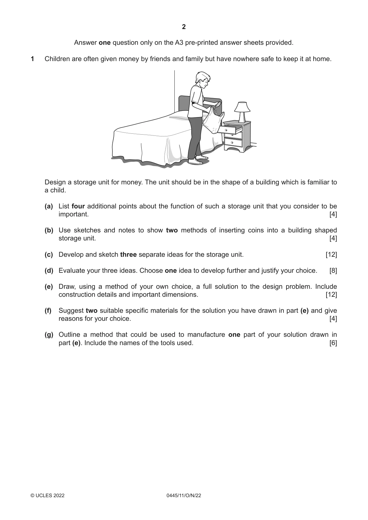 Cambridge IGCSE Design and Technology 0445 2022 Oct/Nov Paper 1 · Variant 1 question paper, page 2 of 4