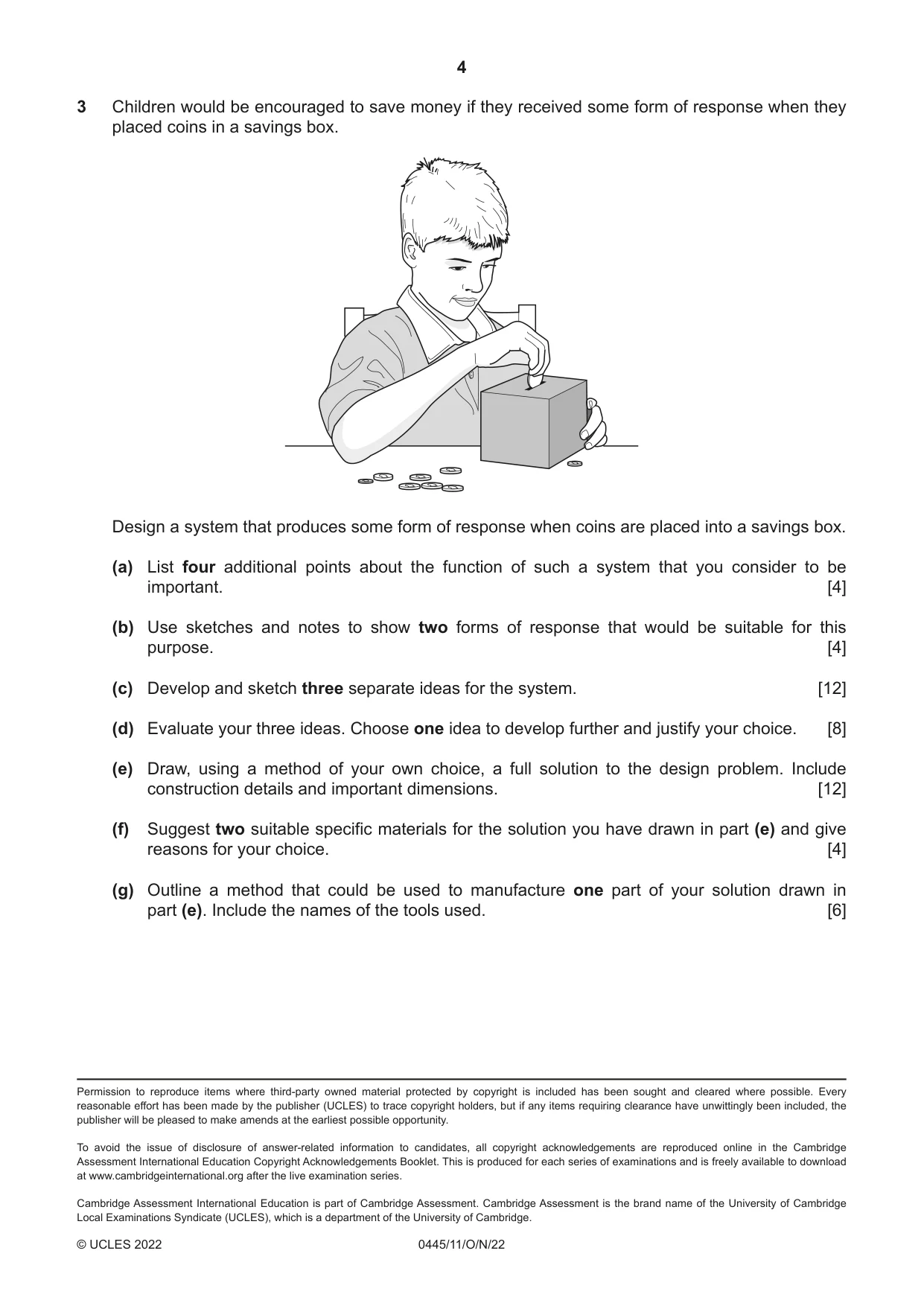 Cambridge IGCSE Design and Technology 0445 2022 Oct/Nov Paper 1 · Variant 1 question paper, page 4 of 4