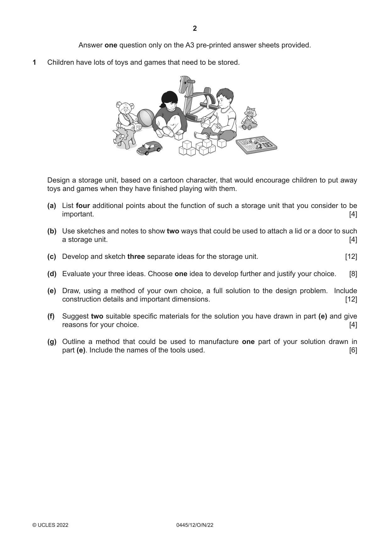 Cambridge IGCSE Design and Technology 0445 2022 Oct/Nov Paper 1 · Variant 2 question paper, page 2 of 4