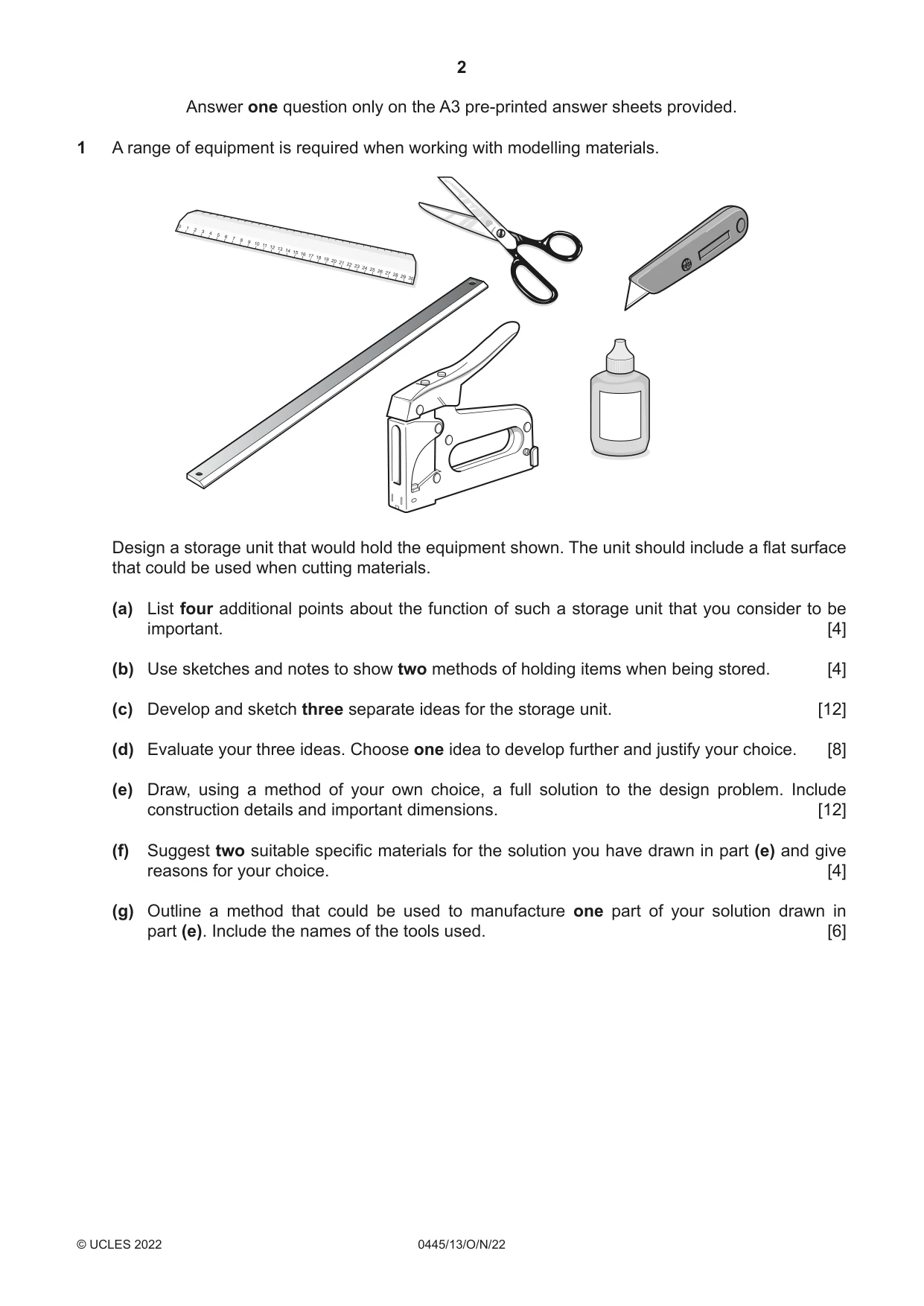 Cambridge IGCSE Design and Technology 0445 2022 Oct/Nov Paper 1 · Variant 3 question paper, page 2 of 4