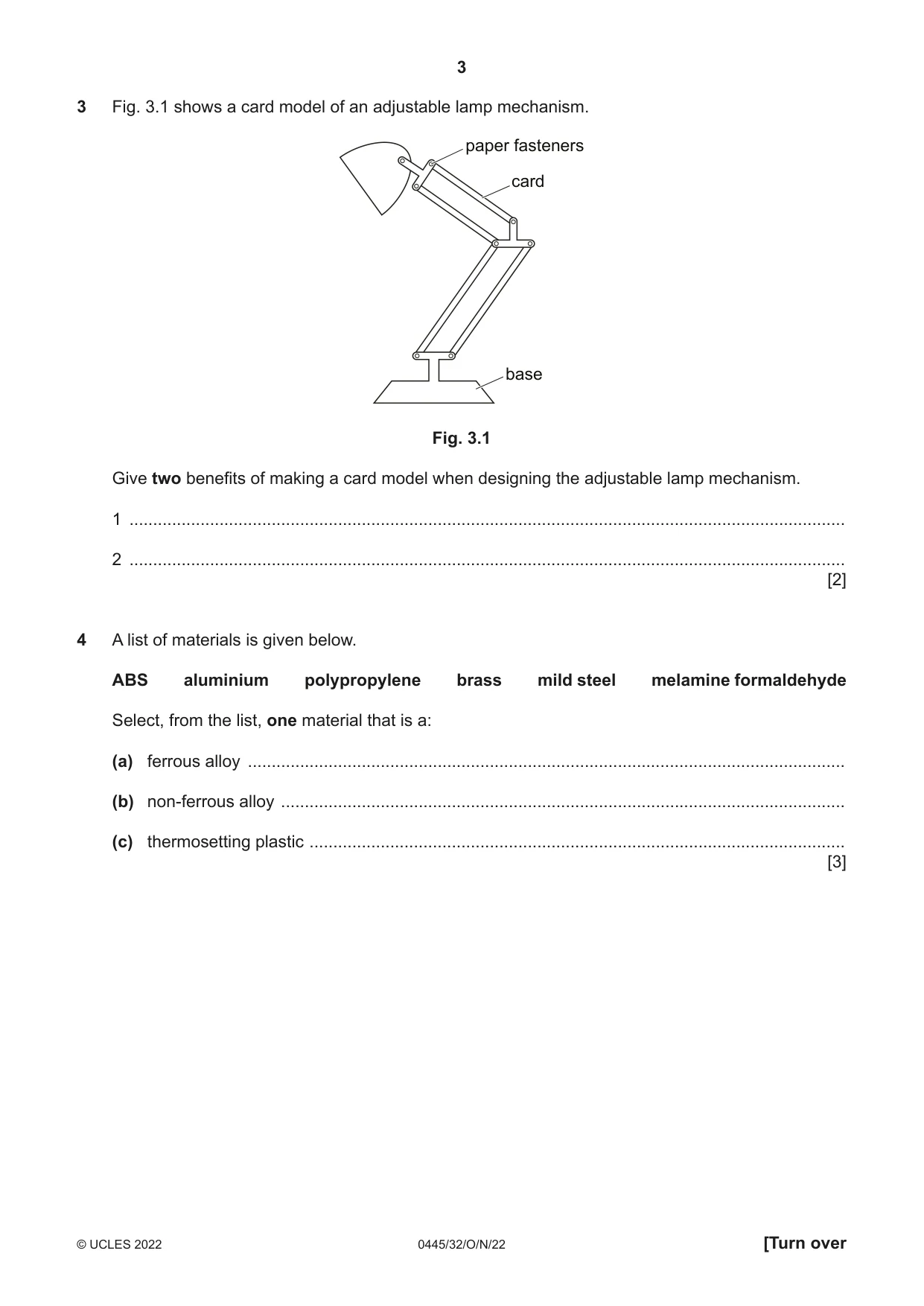 Cambridge IGCSE Design and Technology 0445 2022 Oct/Nov Paper 3 · Variant 2 question paper, page 3 of 20