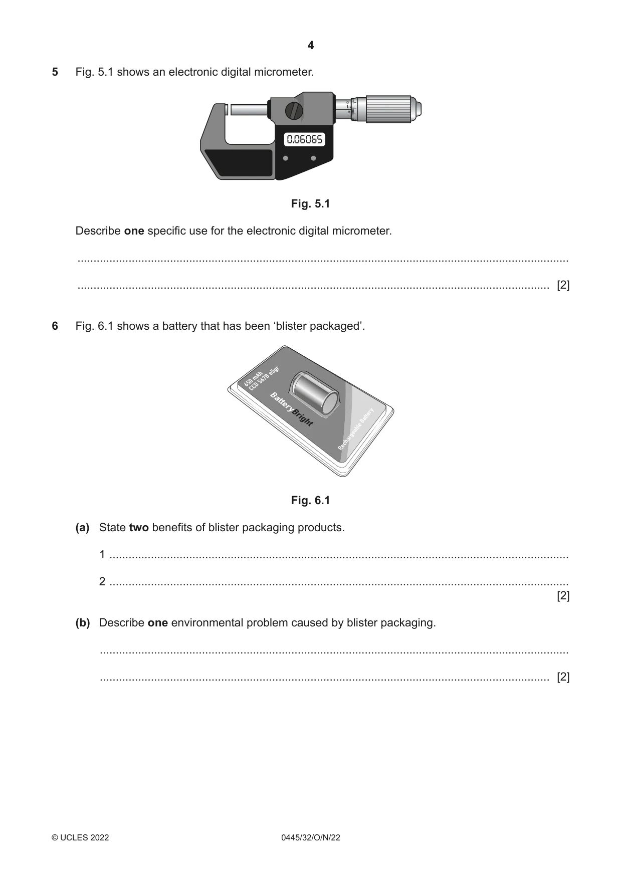 Cambridge IGCSE Design and Technology 0445 2022 Oct/Nov Paper 3 · Variant 2 question paper, page 4 of 20