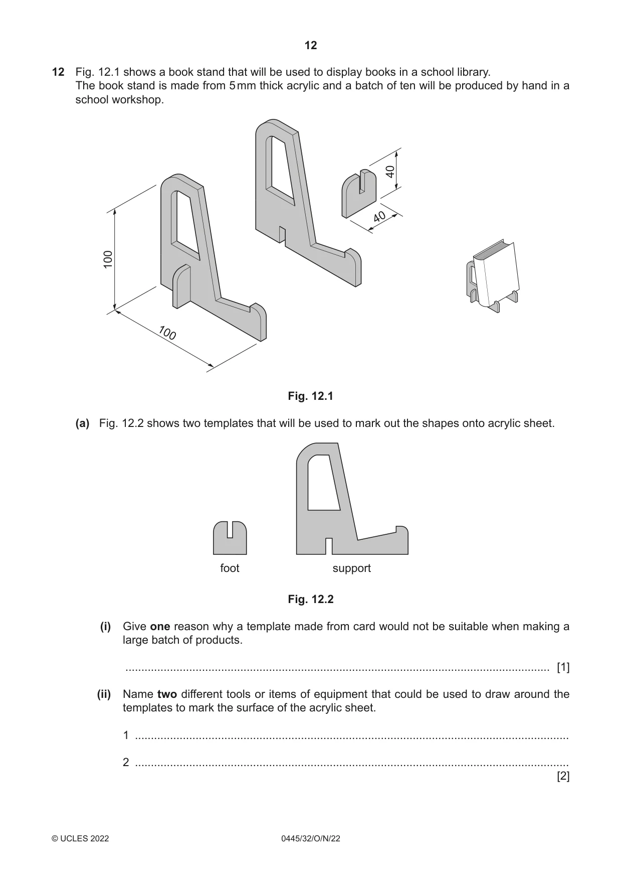 Cambridge IGCSE Design and Technology 0445 2022 Oct/Nov Paper 3 · Variant 2 question paper, page 12 of 20