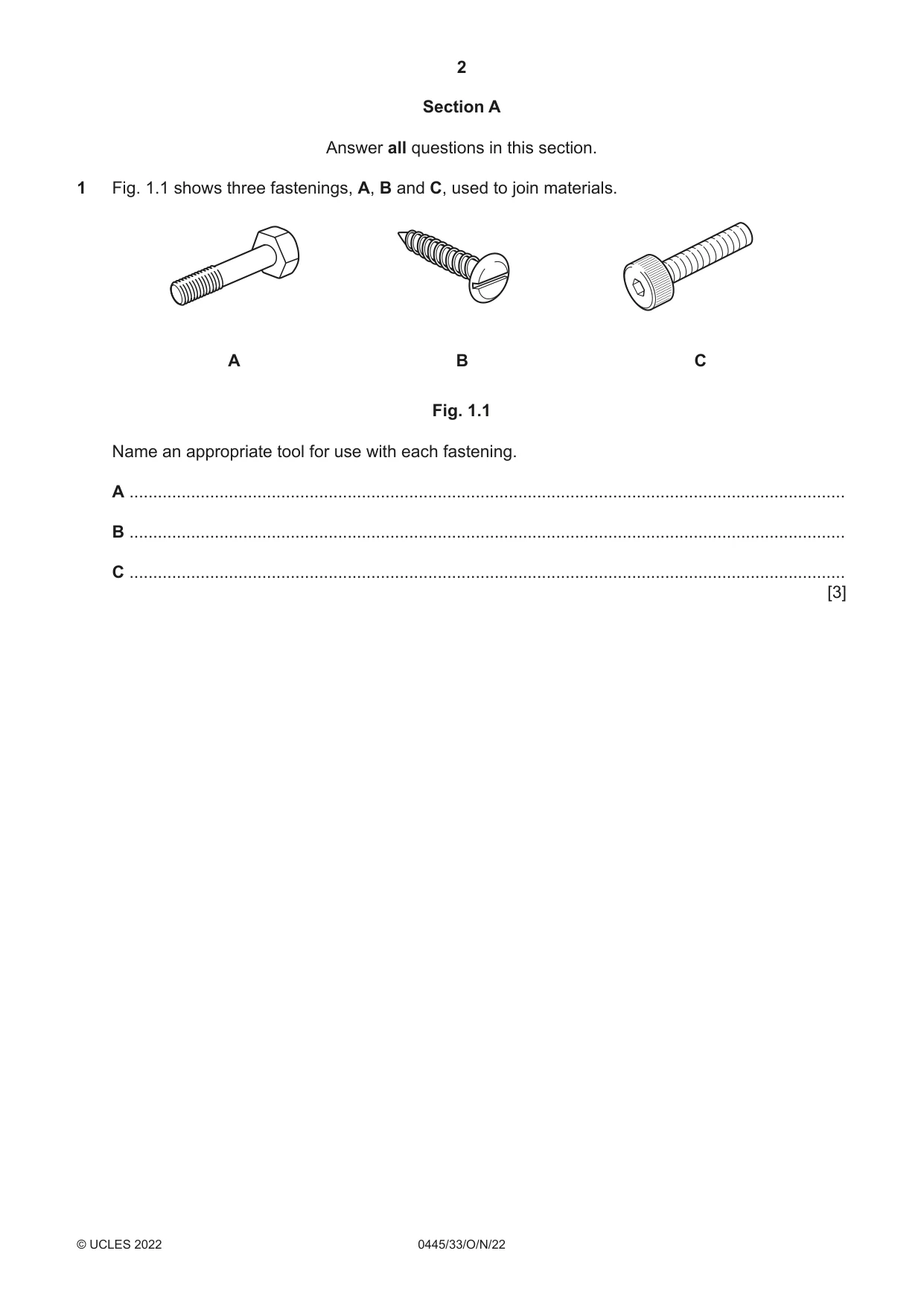 Cambridge IGCSE Design and Technology 0445 2022 Oct/Nov Paper 3 · Variant 3 question paper, page 2 of 28