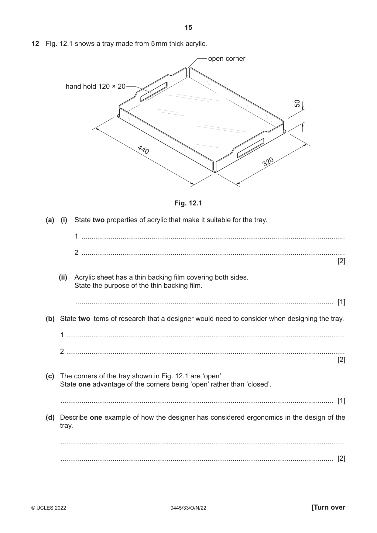 Cambridge IGCSE Design and Technology 0445 2022 Oct/Nov Paper 3 · Variant 3 question paper, page 15 of 28