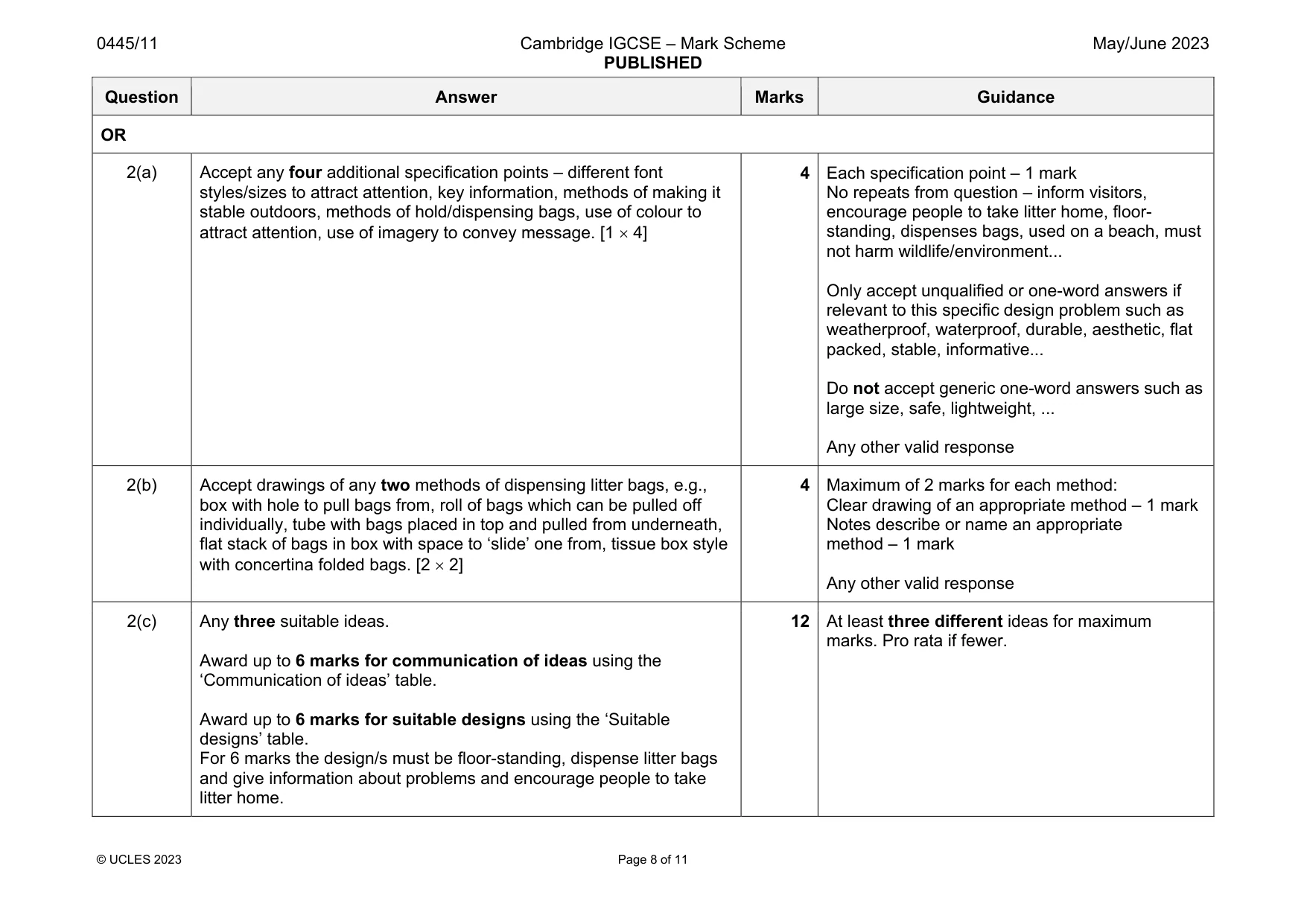 Mark scheme, page 8 of 11