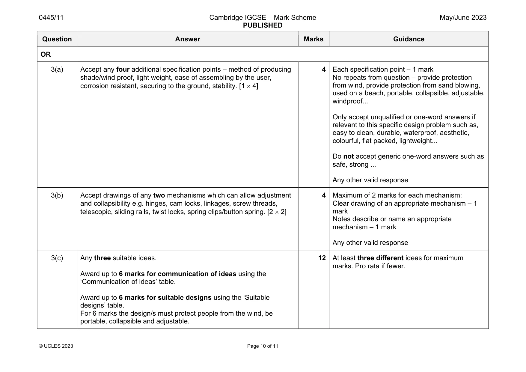 Mark scheme, page 10 of 11