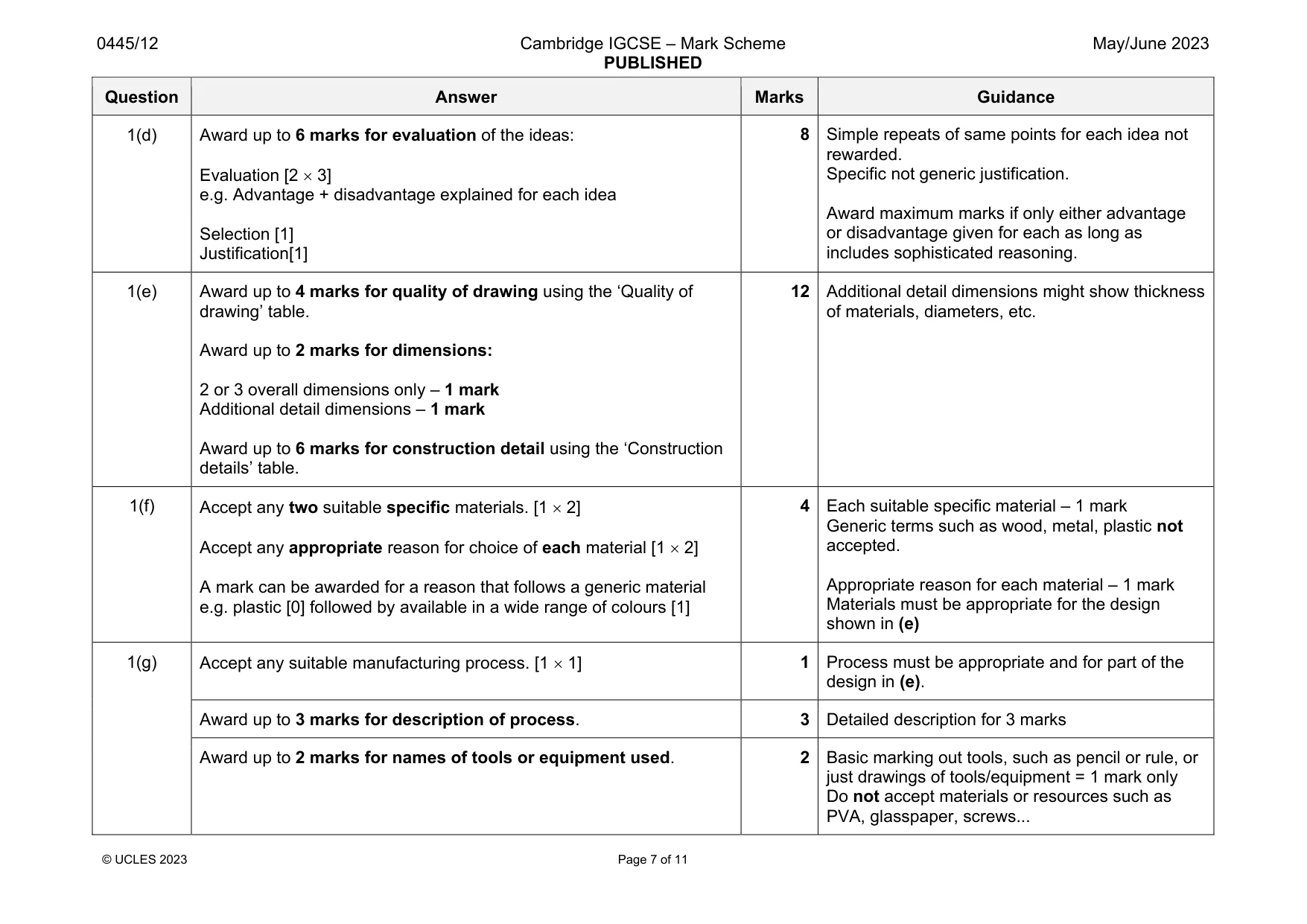 Mark scheme, page 7 of 11