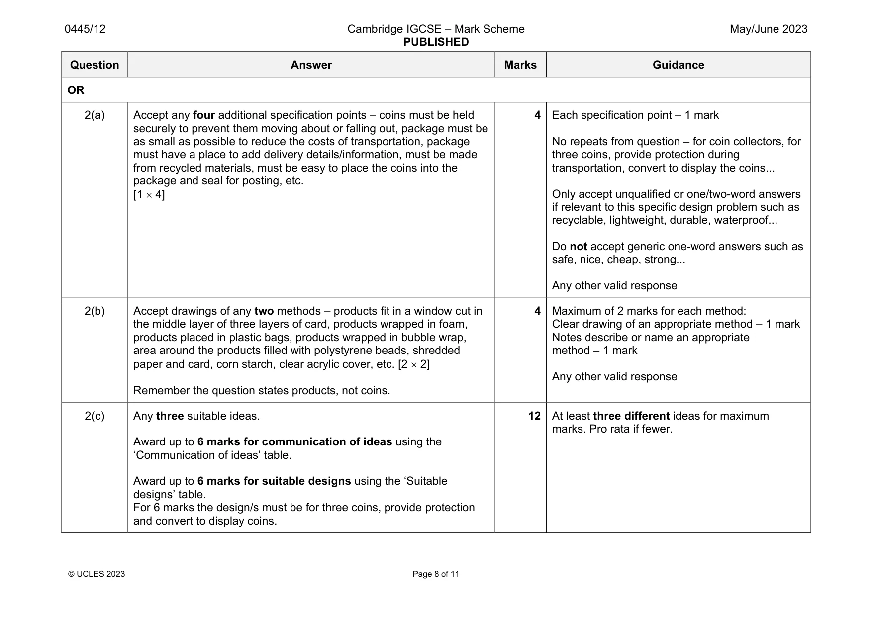 Mark scheme, page 8 of 11