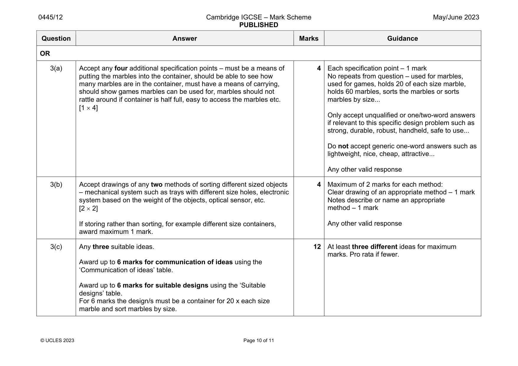 Mark scheme, page 10 of 11