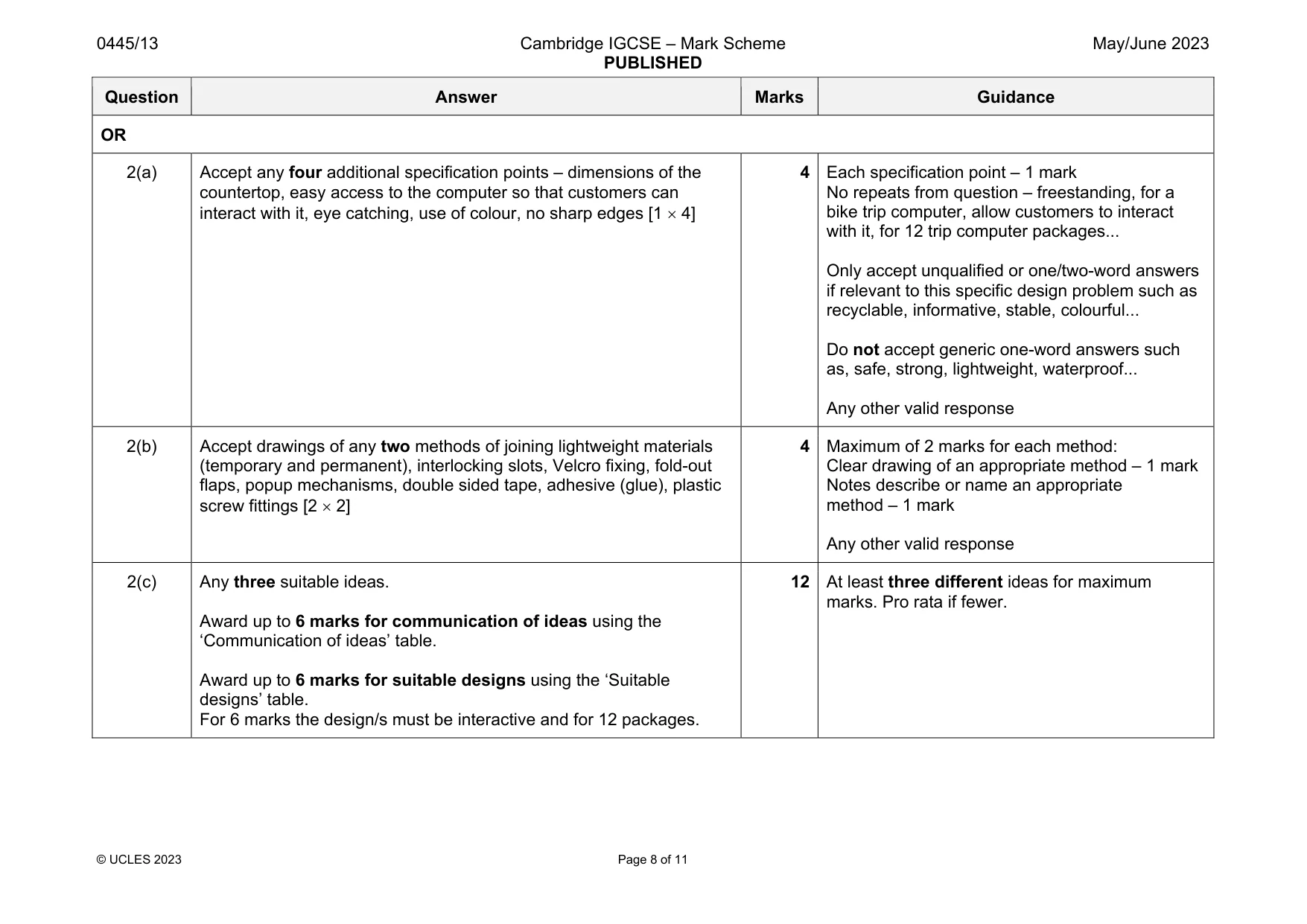Mark scheme, page 8 of 11
