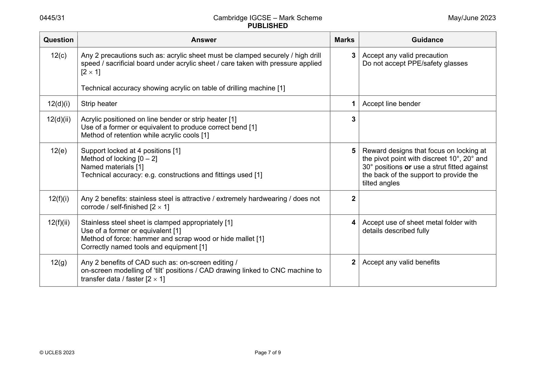 Mark scheme, page 7 of 9