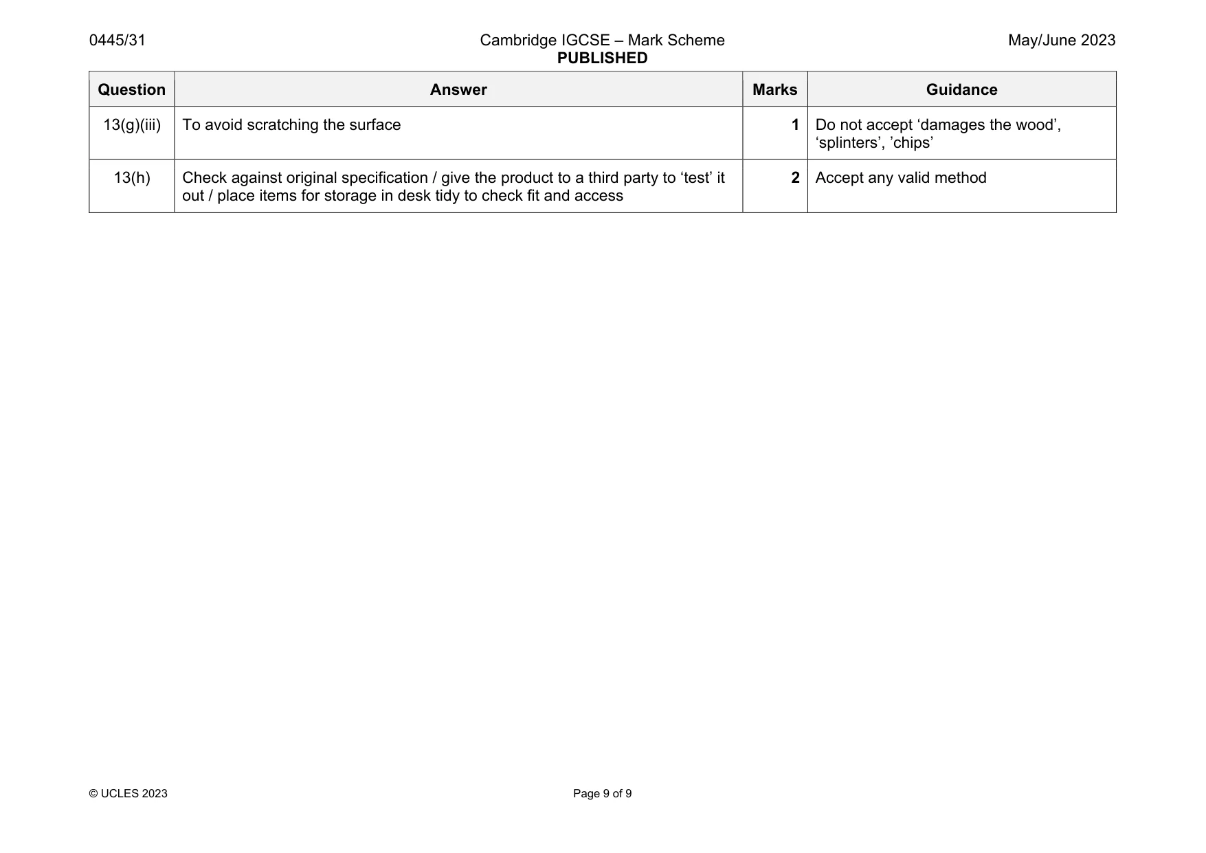 Mark scheme, page 9 of 9