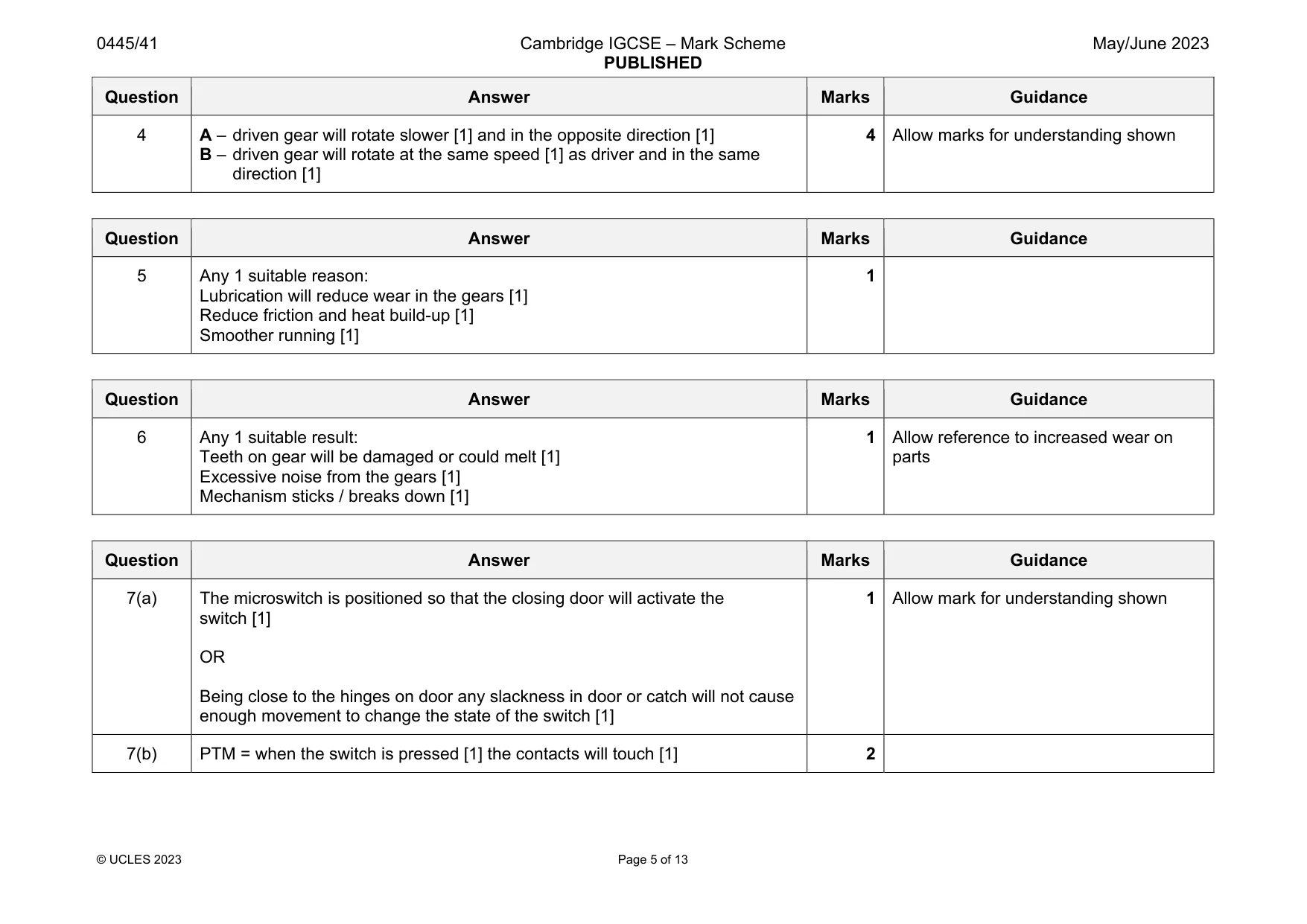 Mark scheme, page 5 of 13